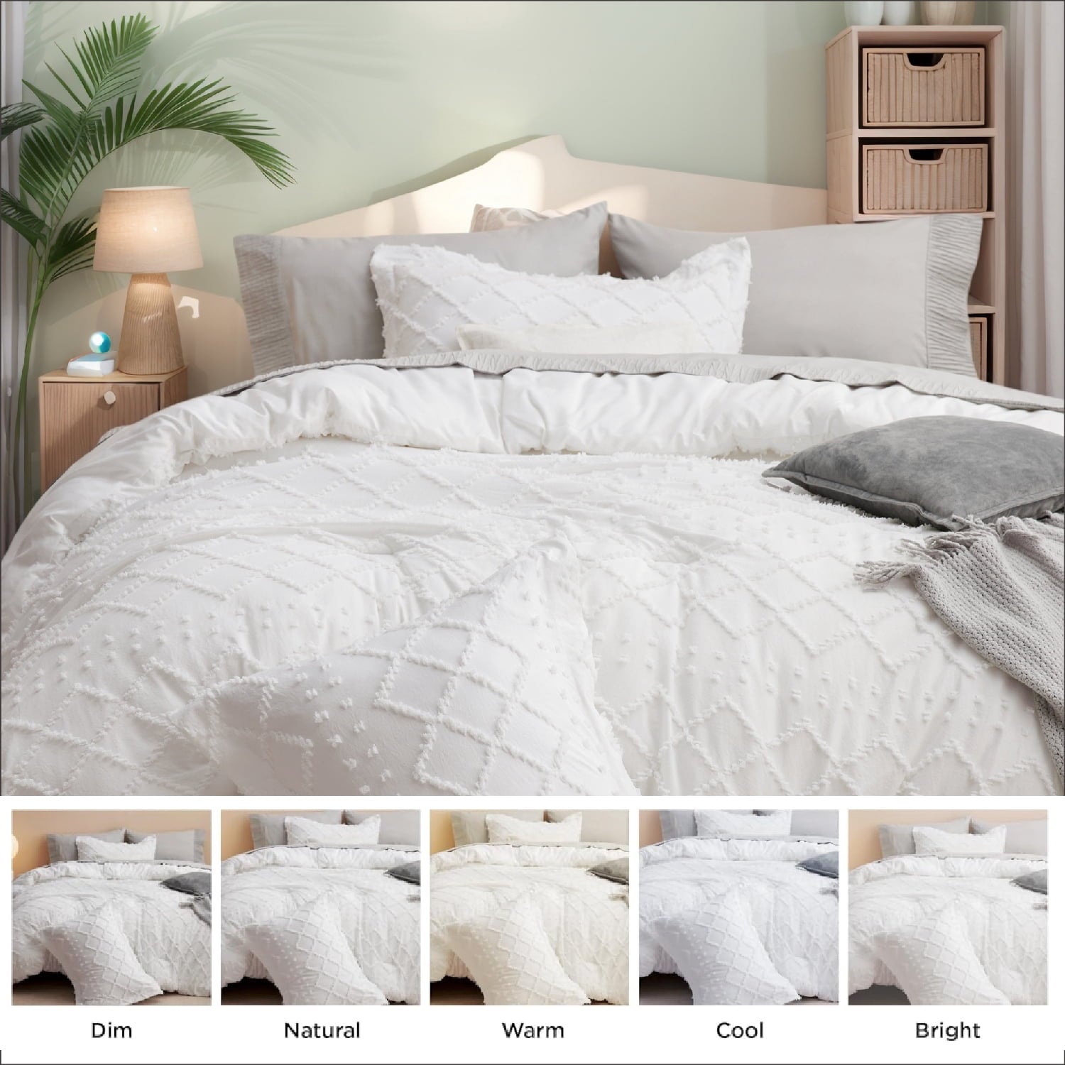 Hypoallergenic Cloud Queen Comforter Set, Boho Tufted Shabby Chic Bedding Comforter Set, 3 Pieces Farmhouse Bed Set for All Seasons, White... - Luxurious Quilted Duvet Cover Set Detail
