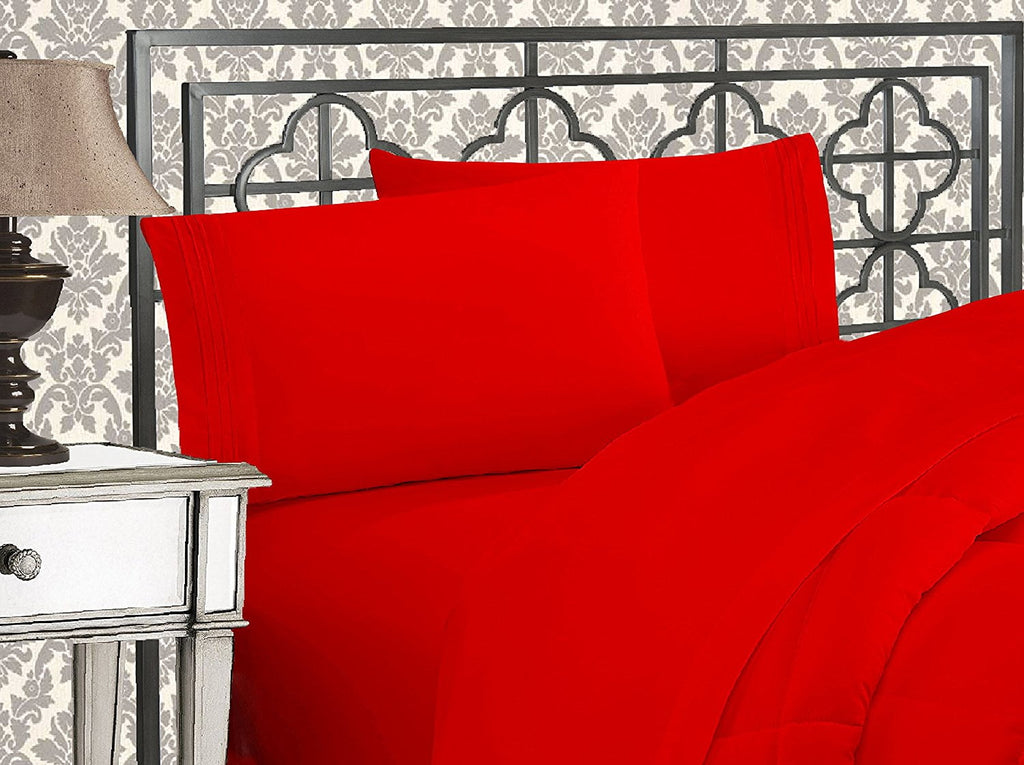 Cooling Sateen 4 Pieces Bed in a Bag Sheet Set Full Red - Cooling Hotel Quality Bedding Sheets and Pillowcases - Default Title