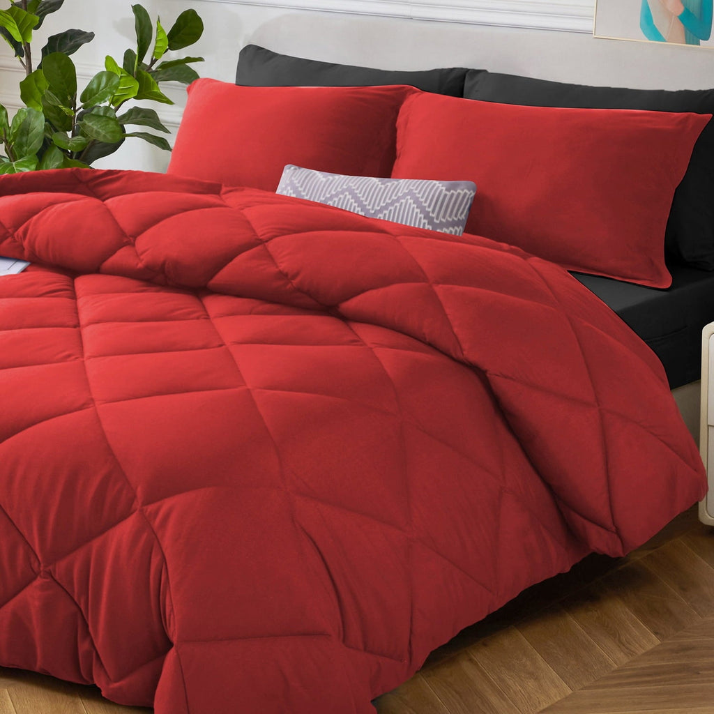 Heavyweight Warmth 7 Piece Reversible Queen Comforter Set - Red Quilted Down Alternative Bedding All Season Super Soft Microfiber Bed in... - Hypoallergenic Ultra-Fluffy Quilt for Winter Detail