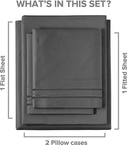Cooling Sateen 4-Piece Extra Deep Pocket Sheet Set - Full Size Breathable & Cooling Bed Sheets Fits 18"-24" Mattresses, Gray - Cooling Hotel Quality Bedding Sheets and Pillowcases Detail