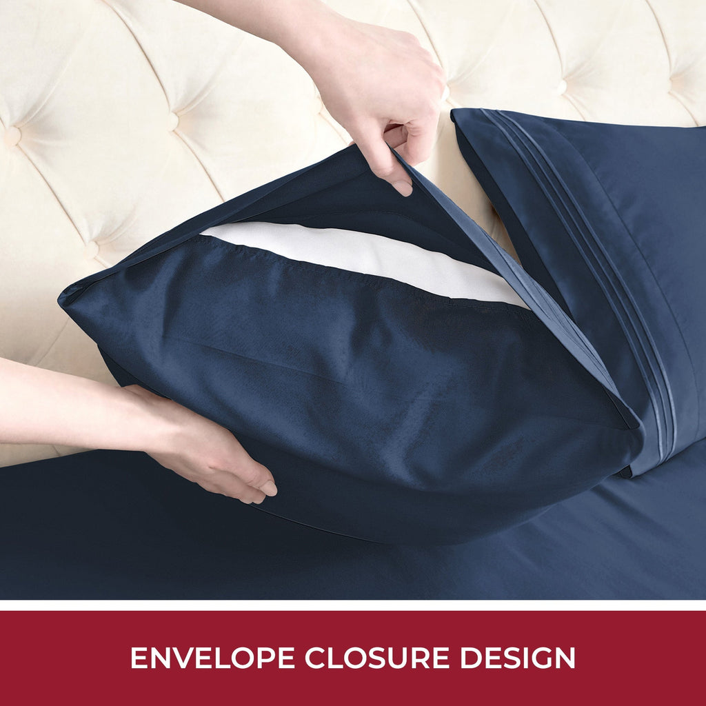 Ultra-Soft RV Sheets Queen Size Bed Set, Microfiber RV Bunk Bed Sheets, Short Queen, Navy Blue - Premium Ultra-Soft Pillowcase Pair for Sleeping Detail