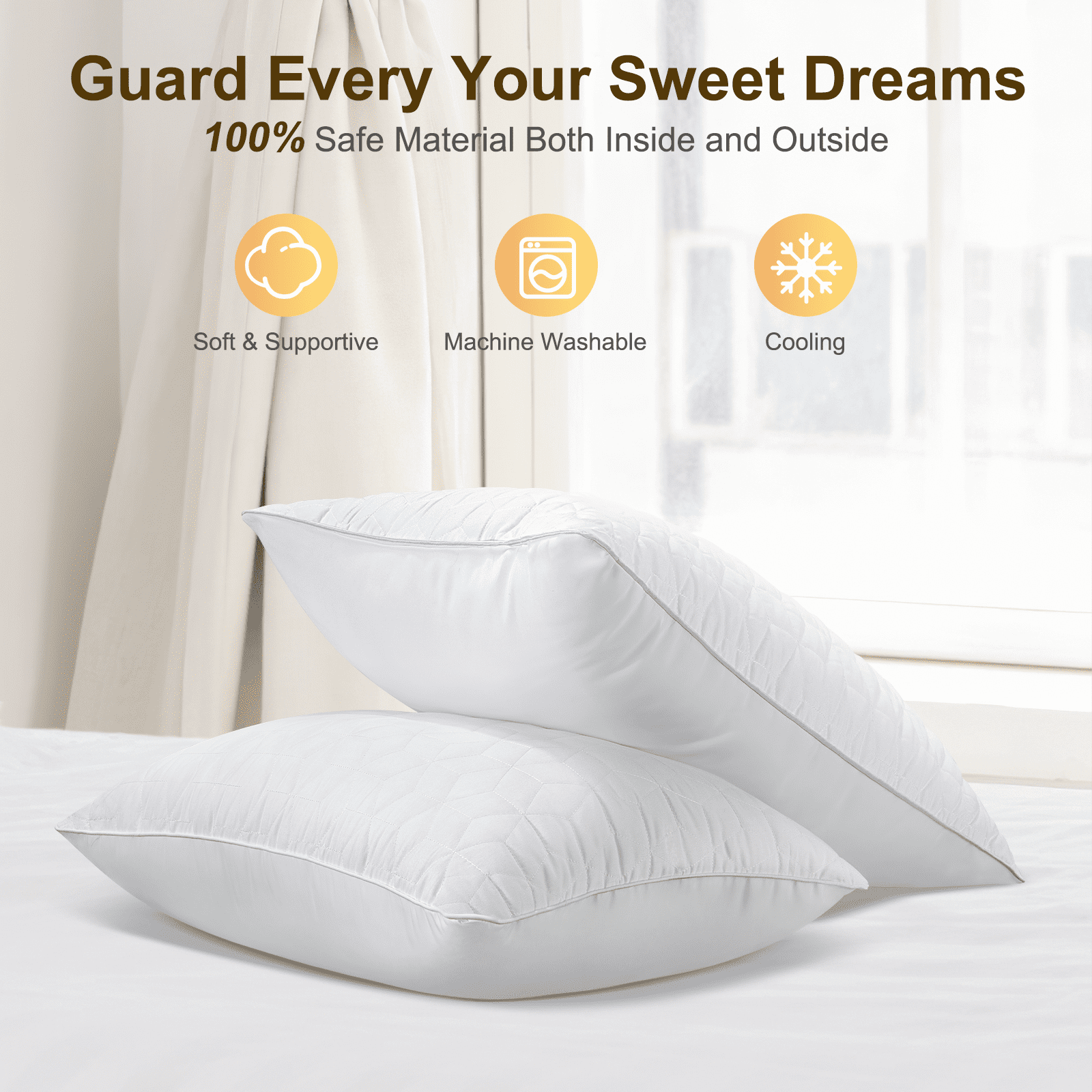 Fluffy Shredded Bed Pillows Queen Size Set of 2, Hotel Gusseted Pillows for Sleeping, Alternative to Down Pillows, Soft Supportive & ... - Hotel Quality Plush Sleeping Pillows Detail