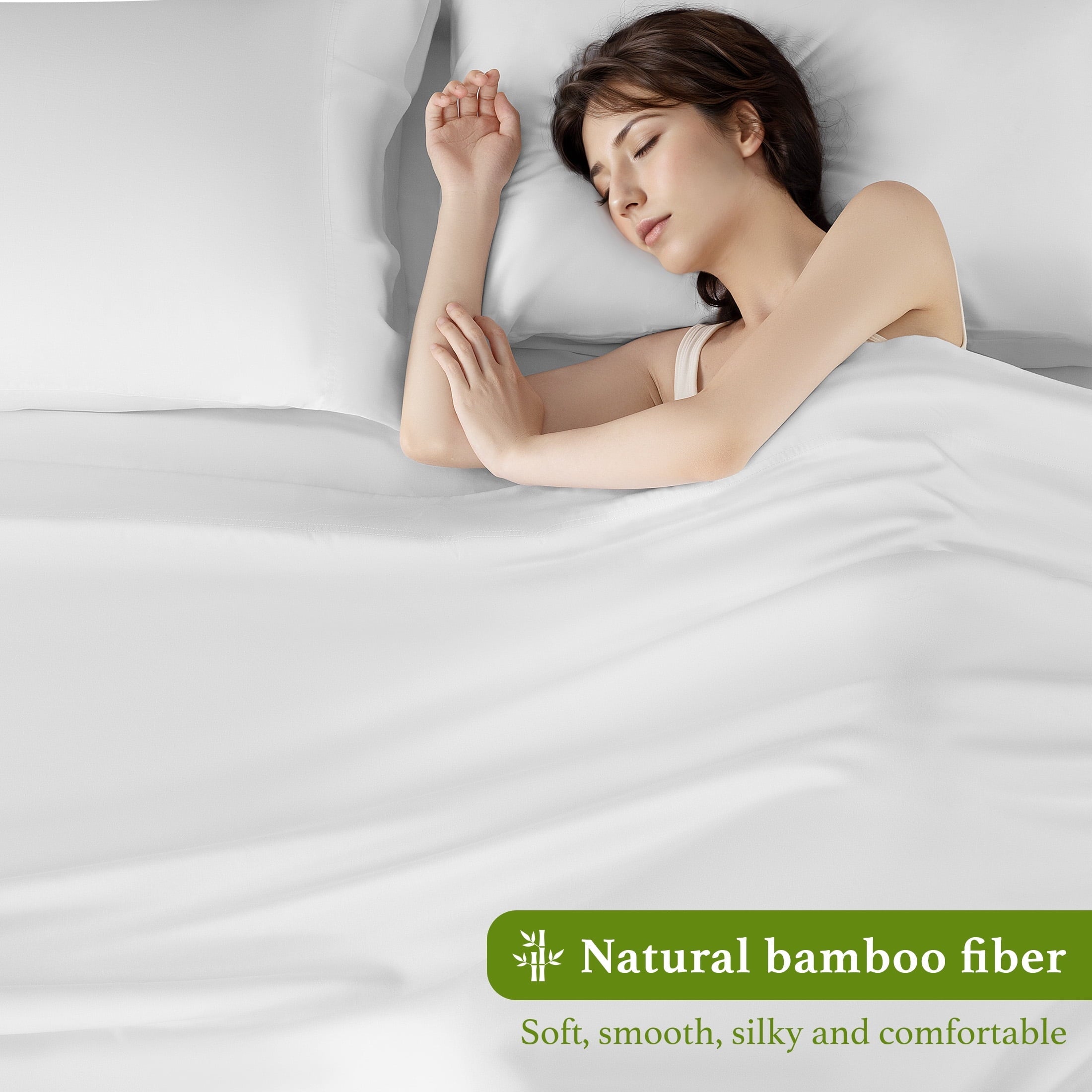 Premium Egyptian Cotton Bamboo Sheets Set, 4-Piece Queen Sheet Set with 16" Deep Pockets, Soft and Breathable Bed Sheets, White - Cooling Hotel Quality Bedding Sheets and Pillowcases Detail