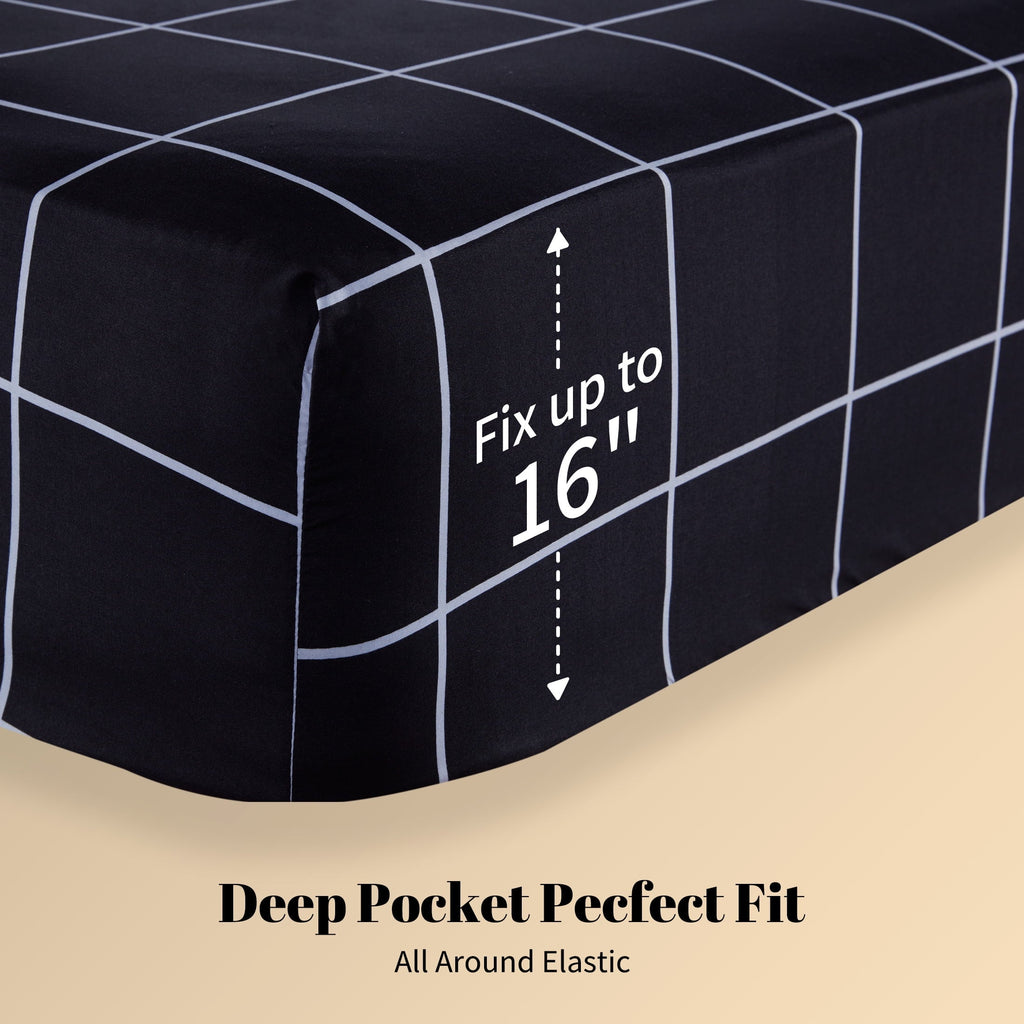 Cooling Sateen Full Bed Sheet Set, 4 Pieces Breathable & Super Soft, Easy Care Printed Microfiber with Deep Pocket & Envelope Closur... - Luxury Bed Sheet Set with Deep Pockets Detail