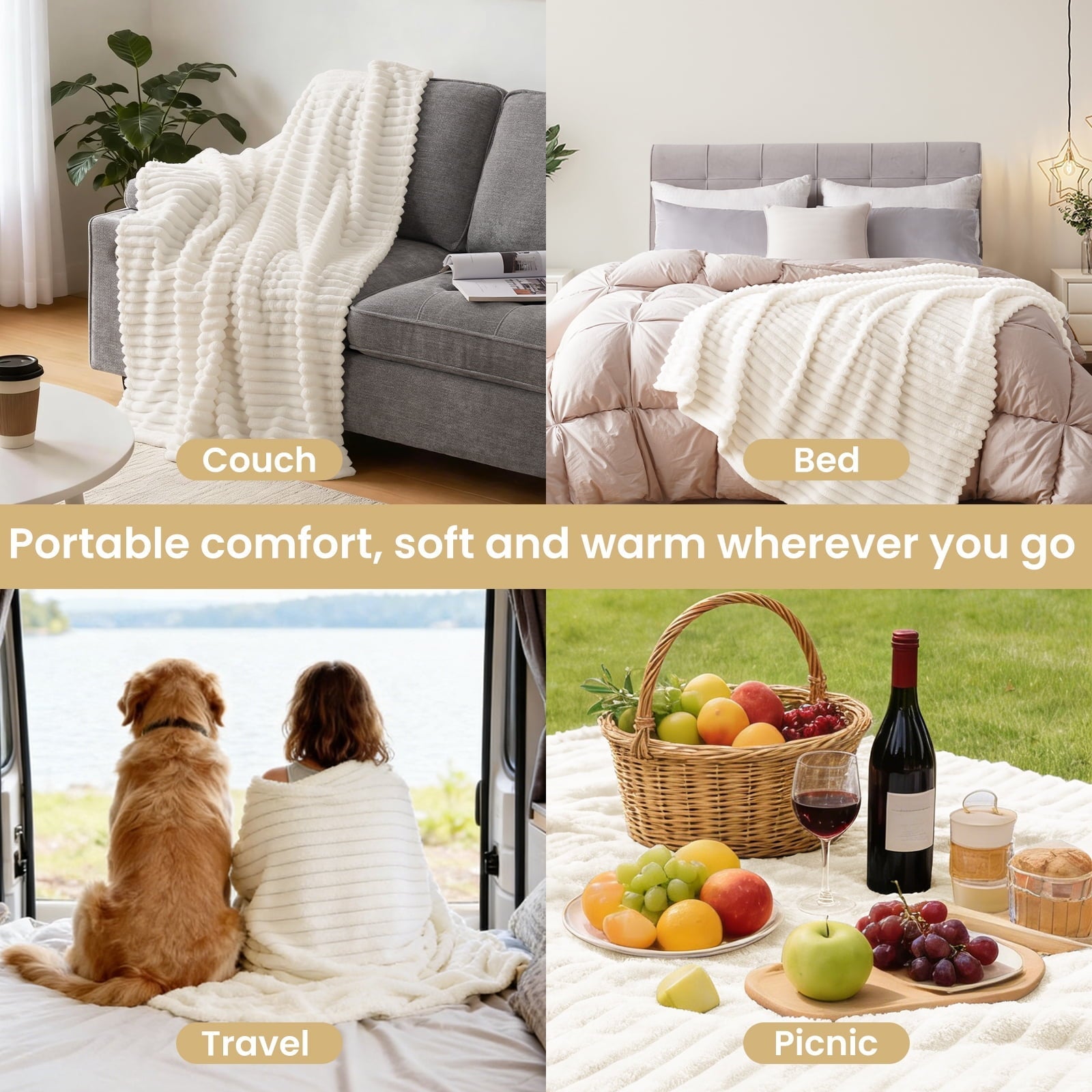 Decorative Knitted White Fleece Throw Blanket for Couch, Super Soft Cozy Blankets and Throws, Decorative Fleece Blankets for Women Men G... - Cozy Fleece Throw Blanket for Couch & Bed Detail