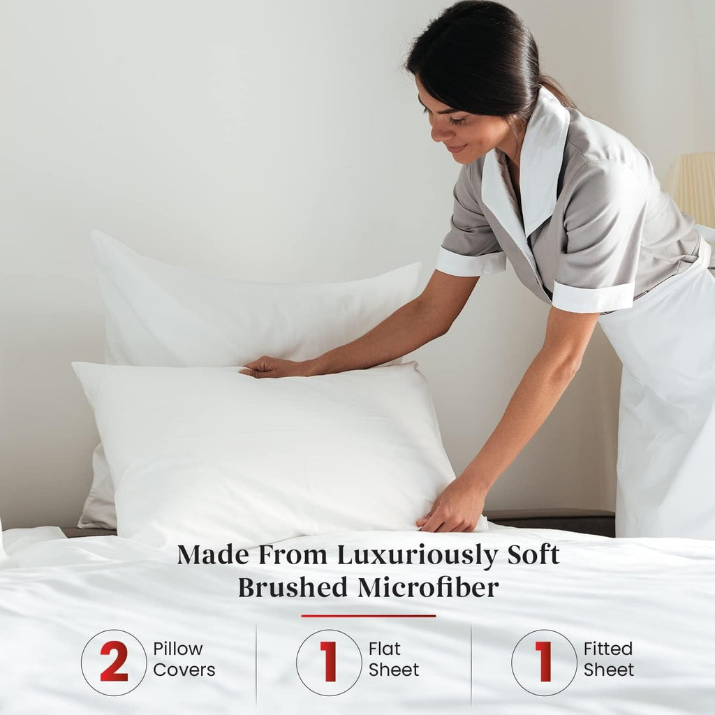 Breathable Luxury Sheet Set of 4, 16-inch Deep Pocket - Microfiber Bed Sheets, White - Breathable Egyptian Cotton Flat & Fitted Sheets Detail