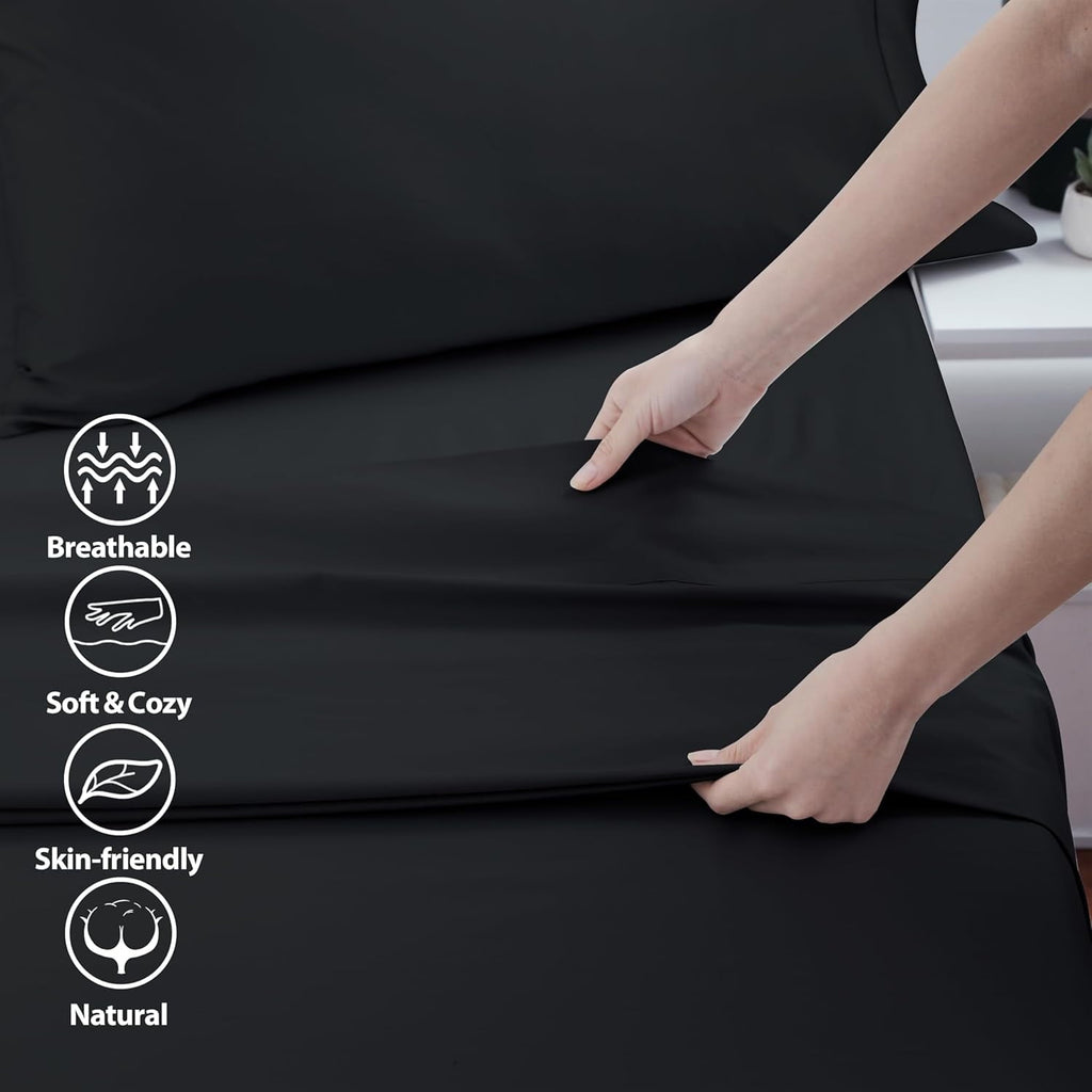 Ultra-Soft Sheet Only, 600 Thread Count 100% Egyptian Top Sheet 1Pcs, Cool & Breathable Bed Sheets Wrinkle, Fade, Stain Resistan... - Breathable Egyptian Cotton Flat & Fitted Sheets Detail