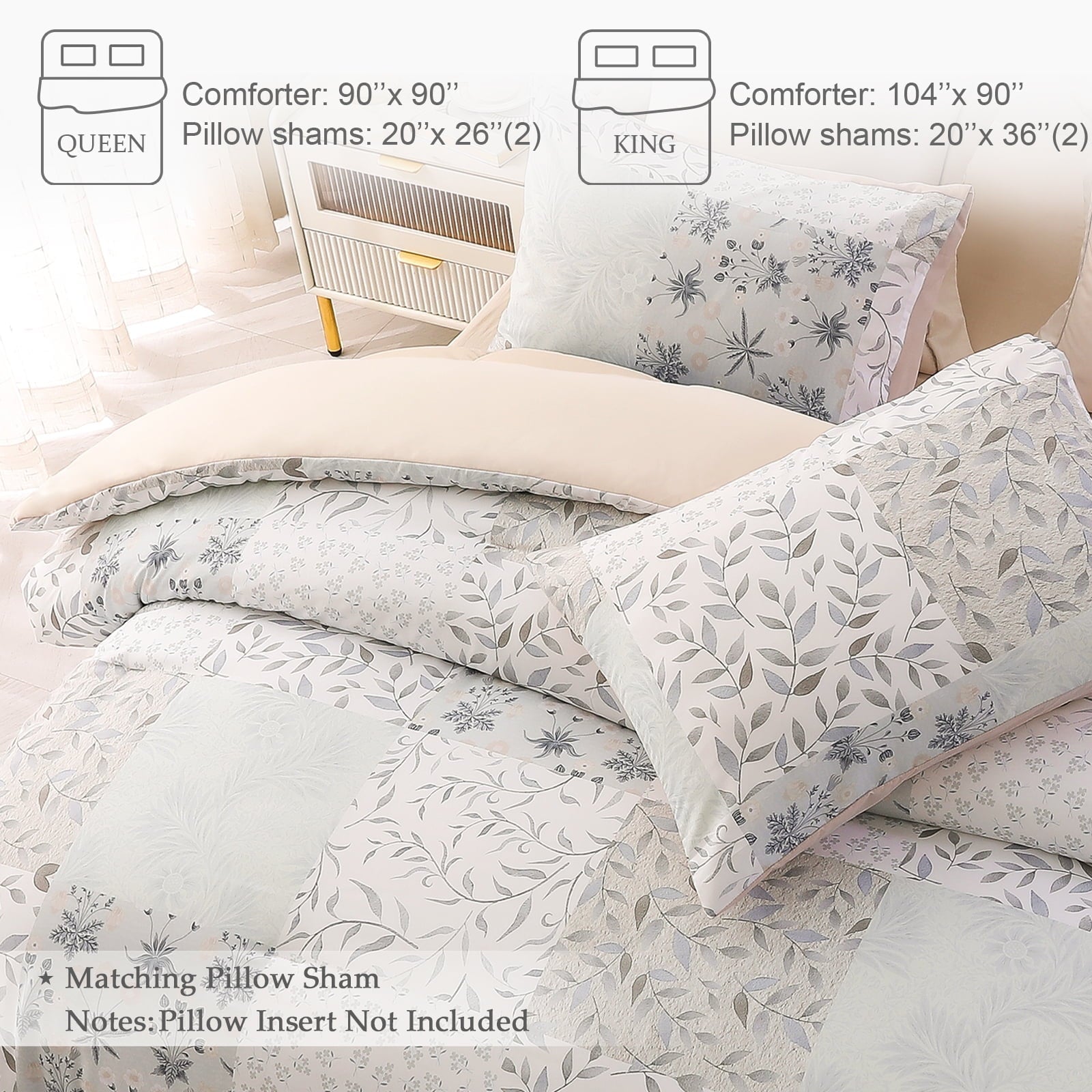 Luxurious Quilted 3-Piece Patchwork King Size Comforter Set, Microfiber Bedding Down Alternative Comforter for All Seasons with 2 Pillo... - All-Season Down Alternative Comforter Insert Detail