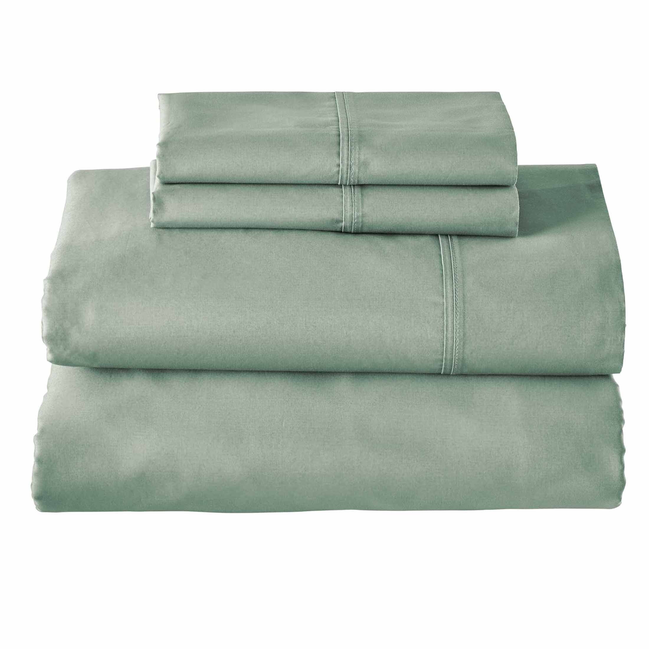 Cooling Sateen Cool & Crisp 4-Piece 300 Thread Count Green River Cotton Percale Sheet Set, Queen - Cooling Hotel Quality Bedding Sheets and Pillowcases Detail
