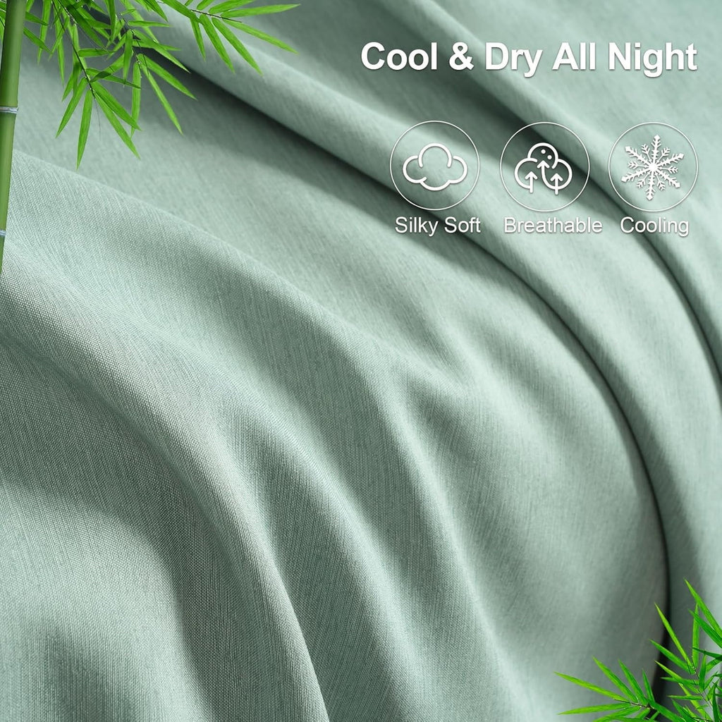 Wrinkle-Resistant Bamboo Bed Sheet Sets, 4 Pieces King Silky Soft Bedding Sheets, 1800 Thread Count 16 Inch Deep Pockets, Sage Green - Luxury Bed Sheet Set with Deep Pockets Detail
