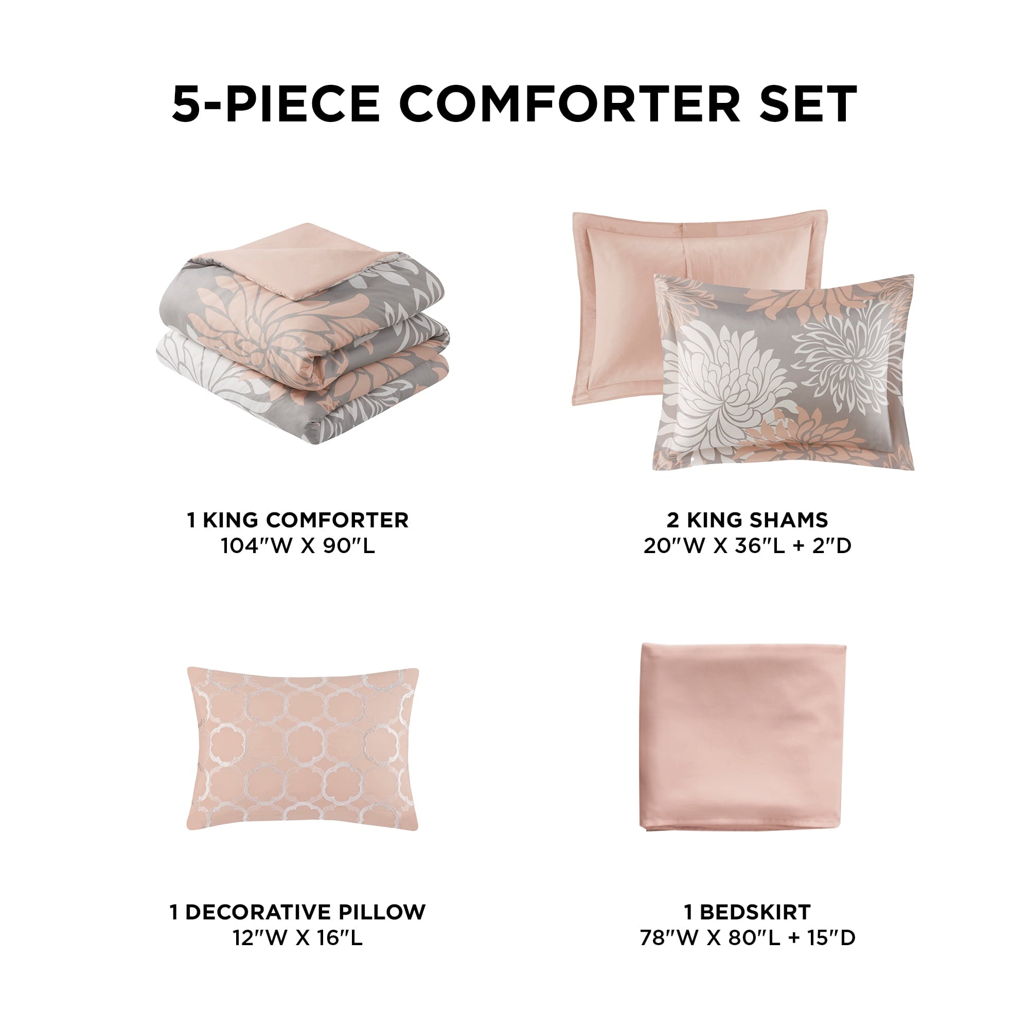 Fluffy Down Alternative King Size Comforter Set, 5-Piece Floral Bedding Set for All Season, Blush Comforter Set King with Bed Skirt - Cloud-Like Soft Lightweight Bed Comforter Detail