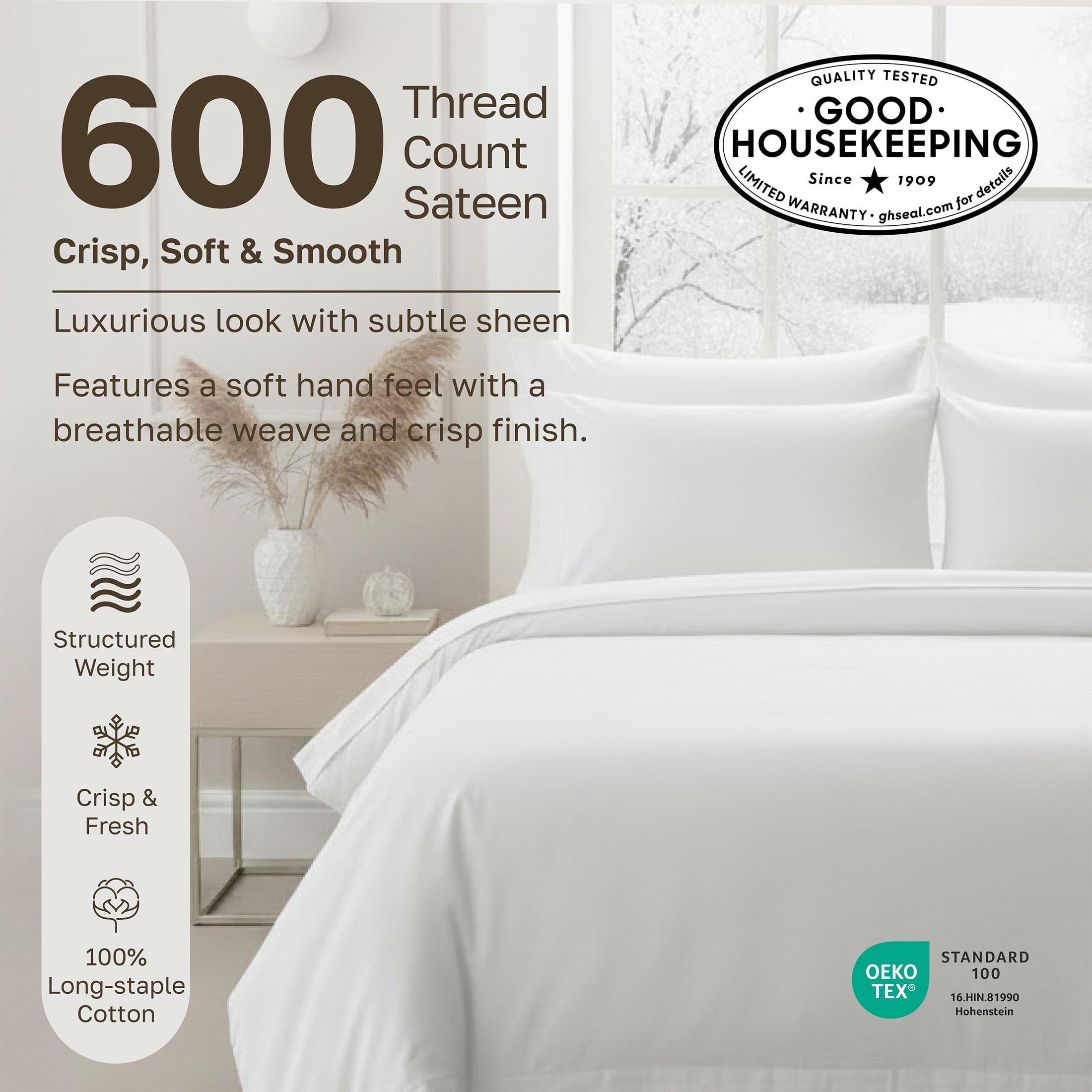 Premium Egyptian Cotton 100% Cotton Queen Sheets Set - 600 Thread Count 100% Cotton Sheets Queen, Sateen Deep Pocket Adult/Teen 4 Piece Bed Sh - Breathable Egyptian Cotton Flat & Fitted Sheets Detail