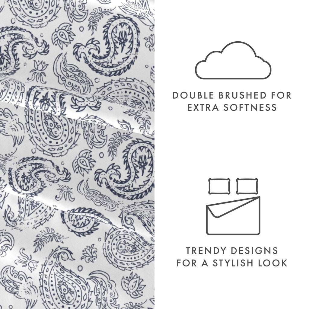 Ultra-Soft 4 Piece Pattern Microfiber Bed Sheets Set, Navy Coarse Paisley, Full - Luxury Bed Sheet Set with Deep Pockets Detail
