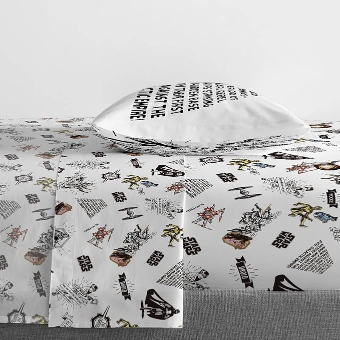 Wrinkle-Resistant T-Shirt Comic 3 Piece Twin Size Bed Sheets Set - Disney Space Theme Bedding - Cooling Hotel Quality Bedding Sheets and Pillowcases Detail