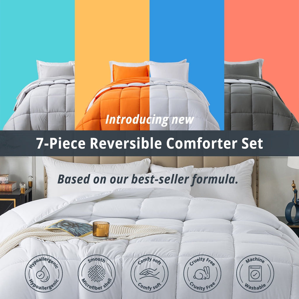 Heavyweight Warmth Queen Size 7 Piece Comforter Set | Bed in a Bag for Unisex Adult | Black/Gray - Luxurious Quilted Duvet Cover Set Detail