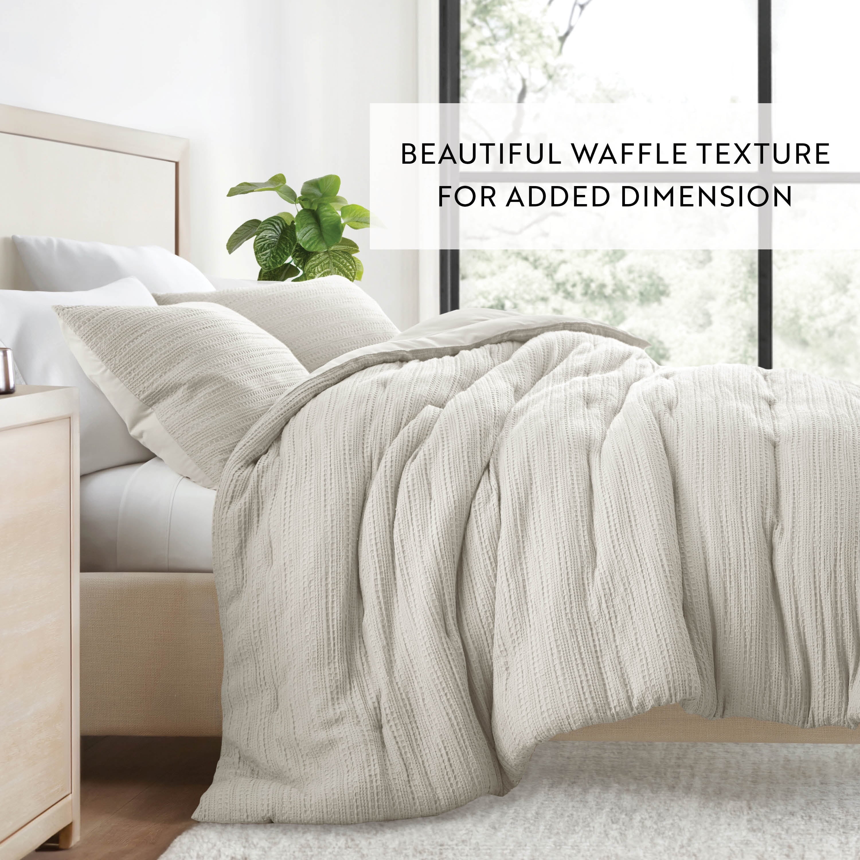 Fluffy Down Alternative Textured Waffle Comforter Set ins Natural Waffle Comforter Bedding Sets, King/Cal King Size Bedding - All-Season Down Alternative Comforter Insert Detail