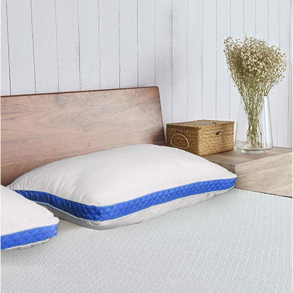 Fluffy Shredded Gusseted Quilted King Size Bed Pillows Set of 2, Blue Bed Pillows for Side Sleepers and Back Sleepers - Ergonomic Memory Foam Pillow for Neck Pain Support Detail