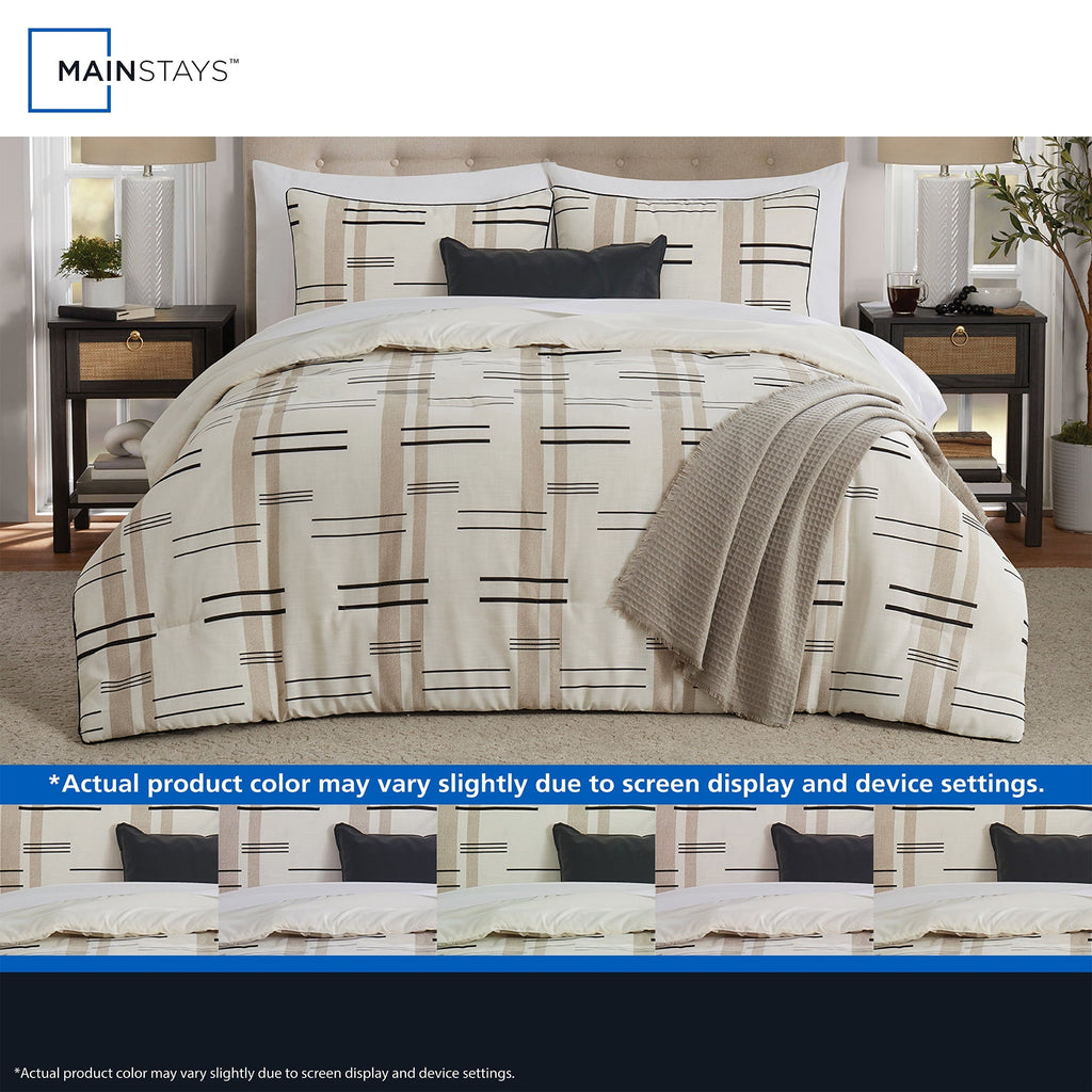 Fluffy Down Alternative Full/Queen Comforter Set, All-Season, 5-Piece, Tan Modern - Luxurious Quilted Duvet Cover Set Detail