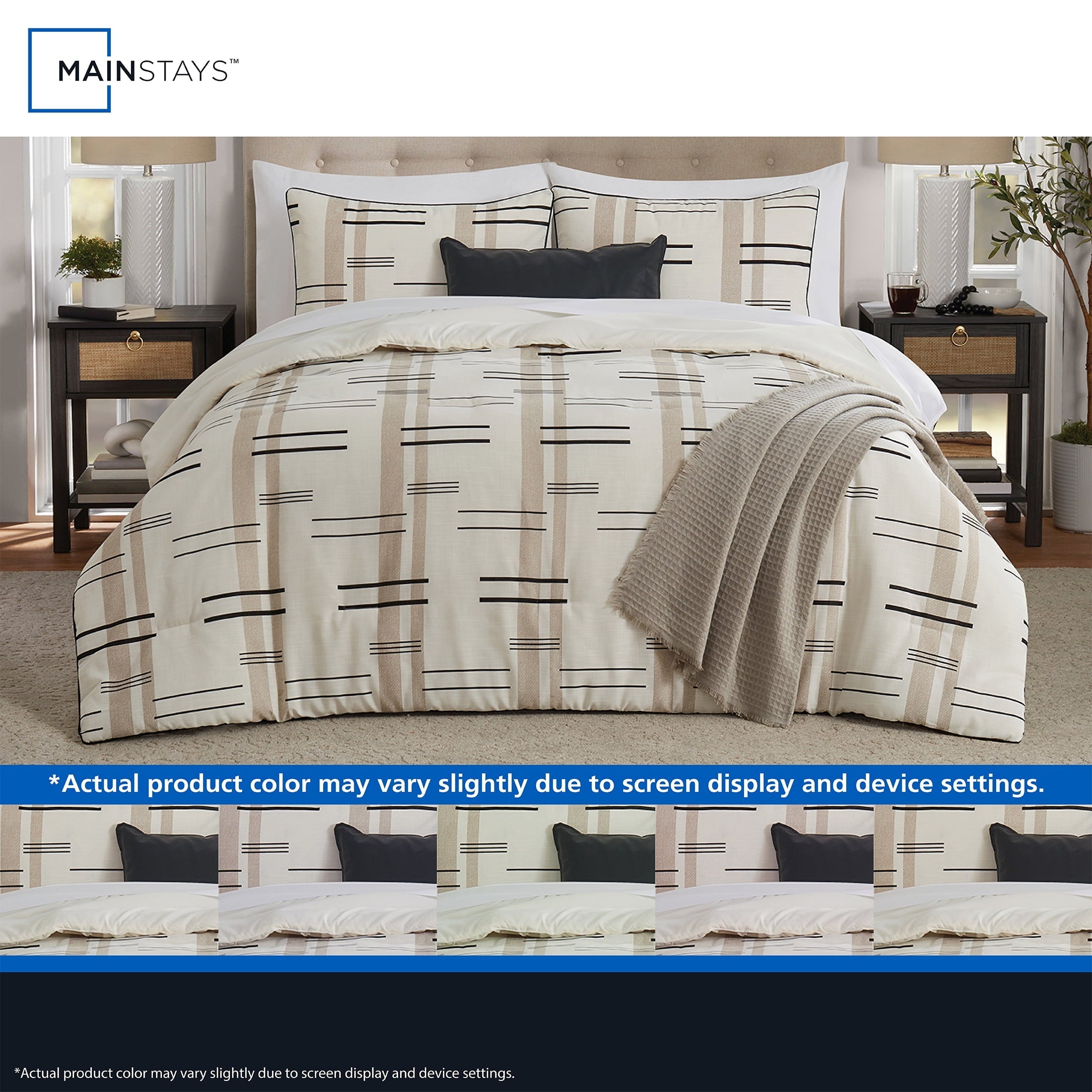 Fluffy Down Alternative Full/Queen Comforter Set, All-Season, 5-Piece, Tan Modern - Luxurious Quilted Duvet Cover Set Detail