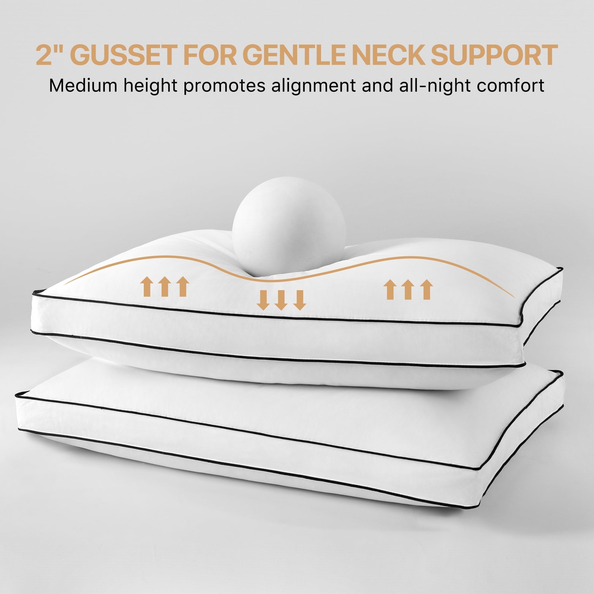 Decorative Plump Gusseted Feather Down Pillow Set of 2, Medium Firm Hotel Bed Pillows 2 Pack, Queen Size for Side Sleepers, 20 x 30 in - Decorative Throw Pillow Cushion for Sofa & Bed Detail