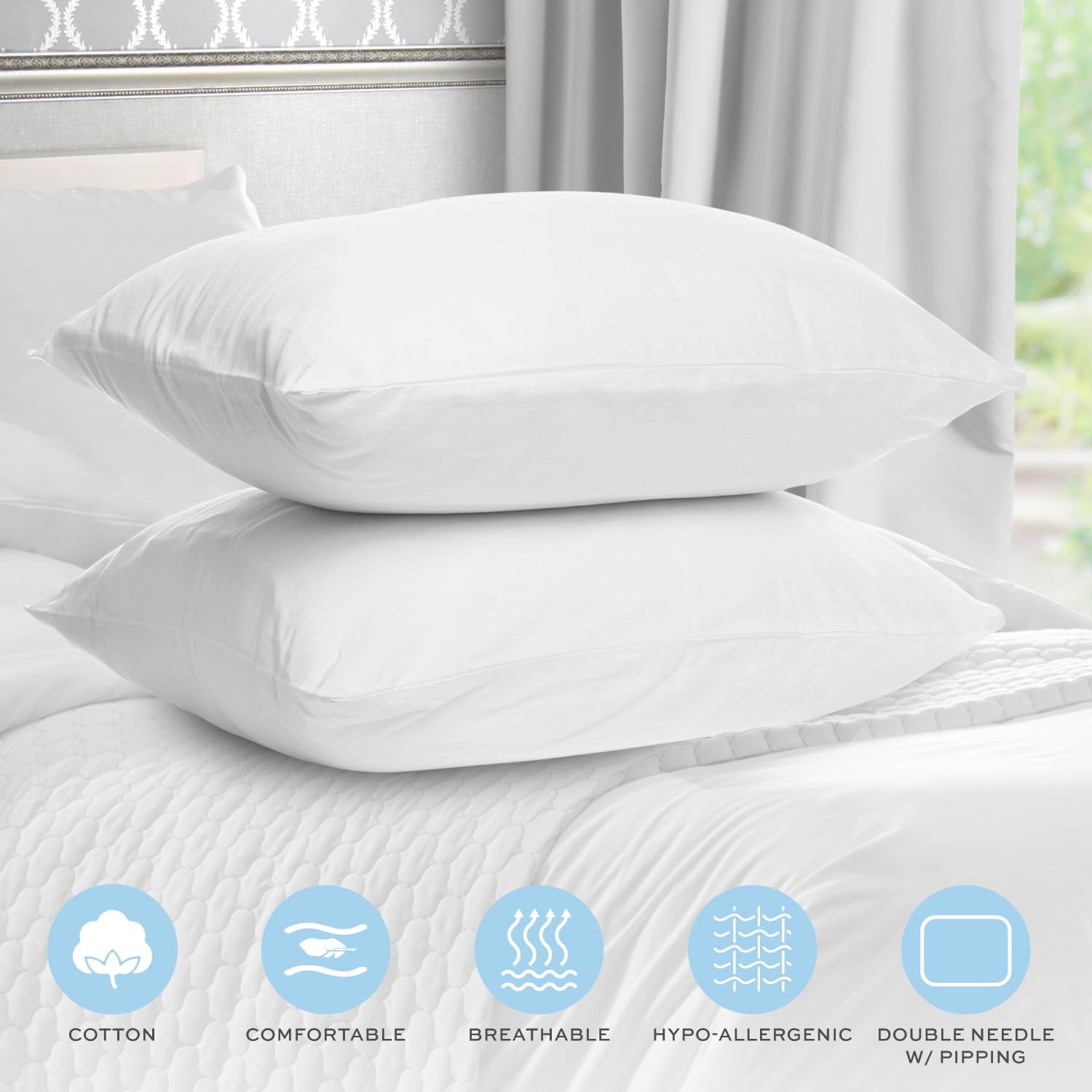 Ergonomic Memory Foam Bed Pillows for Sleeping 2 Pc Set, Queen Size Pillow Side Sleeper Set, Down Alternative Luxury Hotel Soft Pillow 28x2... - Decorative Throw Pillow Cushion for Sofa & Bed Detail