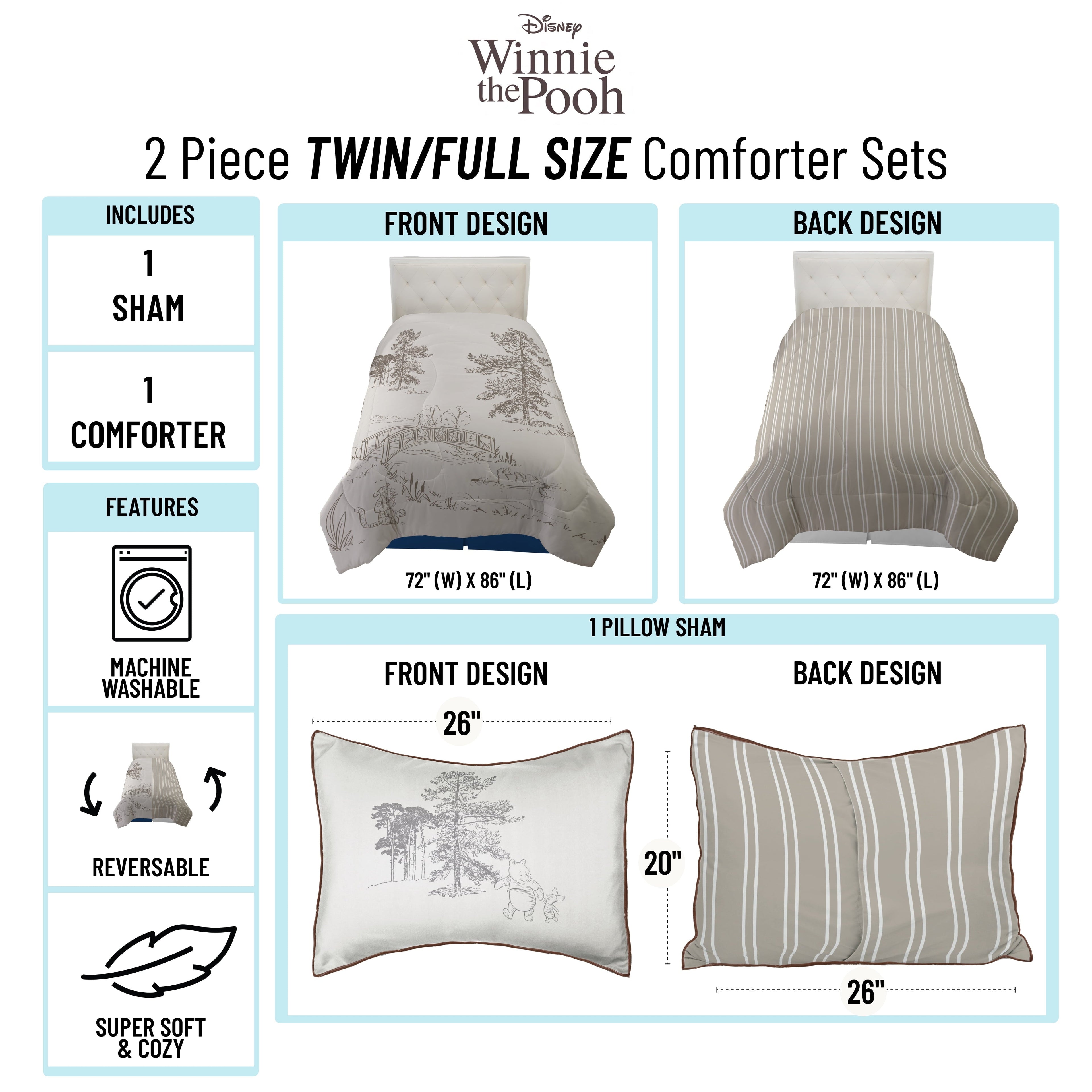 All-Season Kids 2 Piece Khaki Comforter and Sham Bedding Set, Twin/Full - Luxurious Quilted Duvet Cover Set Detail