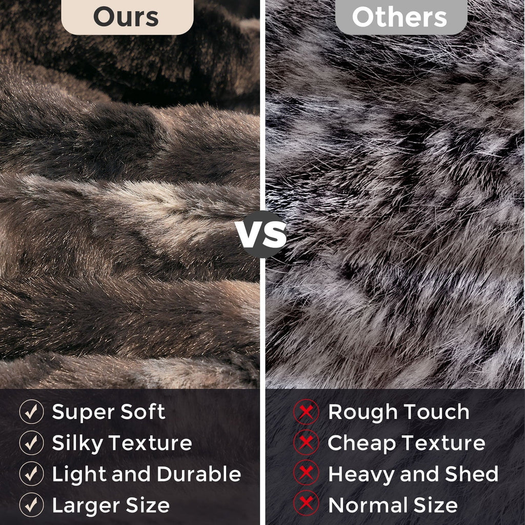 Cozy Fleece Faux Rabbit Fur Throw Blanket- 50x60 inches, Soft Fluffy Cozy Warm Fuzzy Machine Washable, Durable Blanket for Couch ... - Super Soft Reversible Sherpa Flannel Blanket Detail