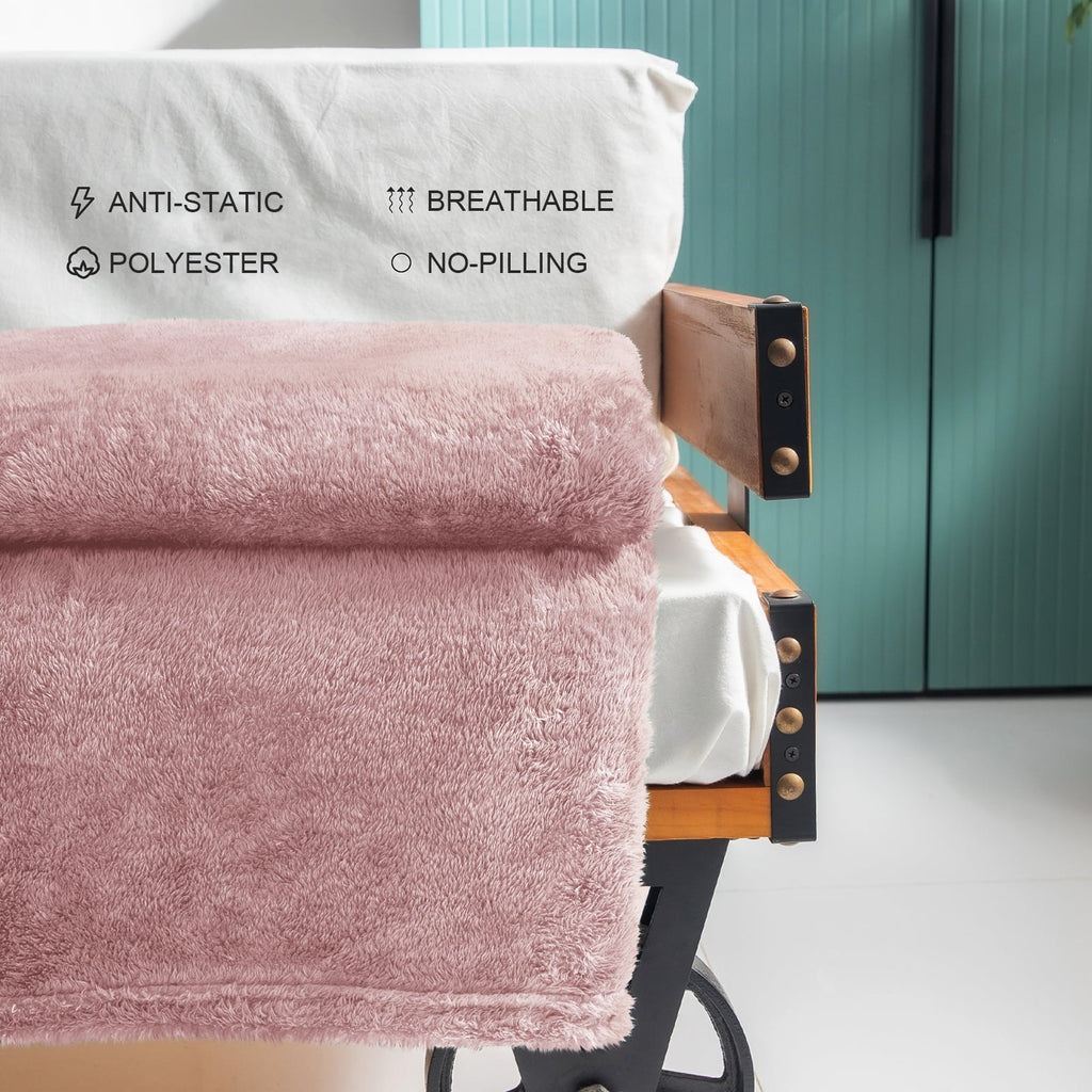 Decorative Knitted Plush Fuzzy Large Fleece Throw Blanket (50" x 70", Dusty Pink)- Soft, Warm and Lightweight - Lightweight Plush Warm Blanket for All Seasons Detail