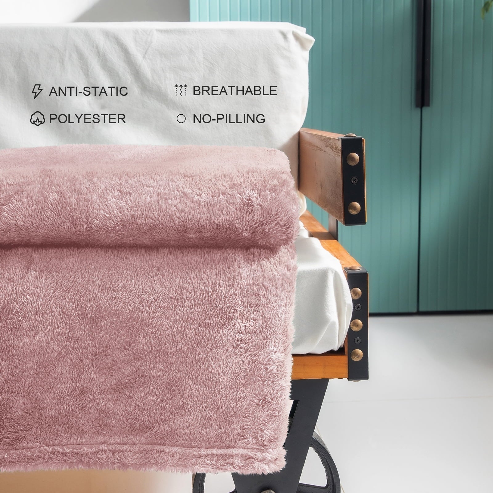 Decorative Knitted Plush Fuzzy Large Fleece Throw Blanket (50" x 70", Dusty Pink)- Soft, Warm and Lightweight - Lightweight Plush Warm Blanket for All Seasons Detail