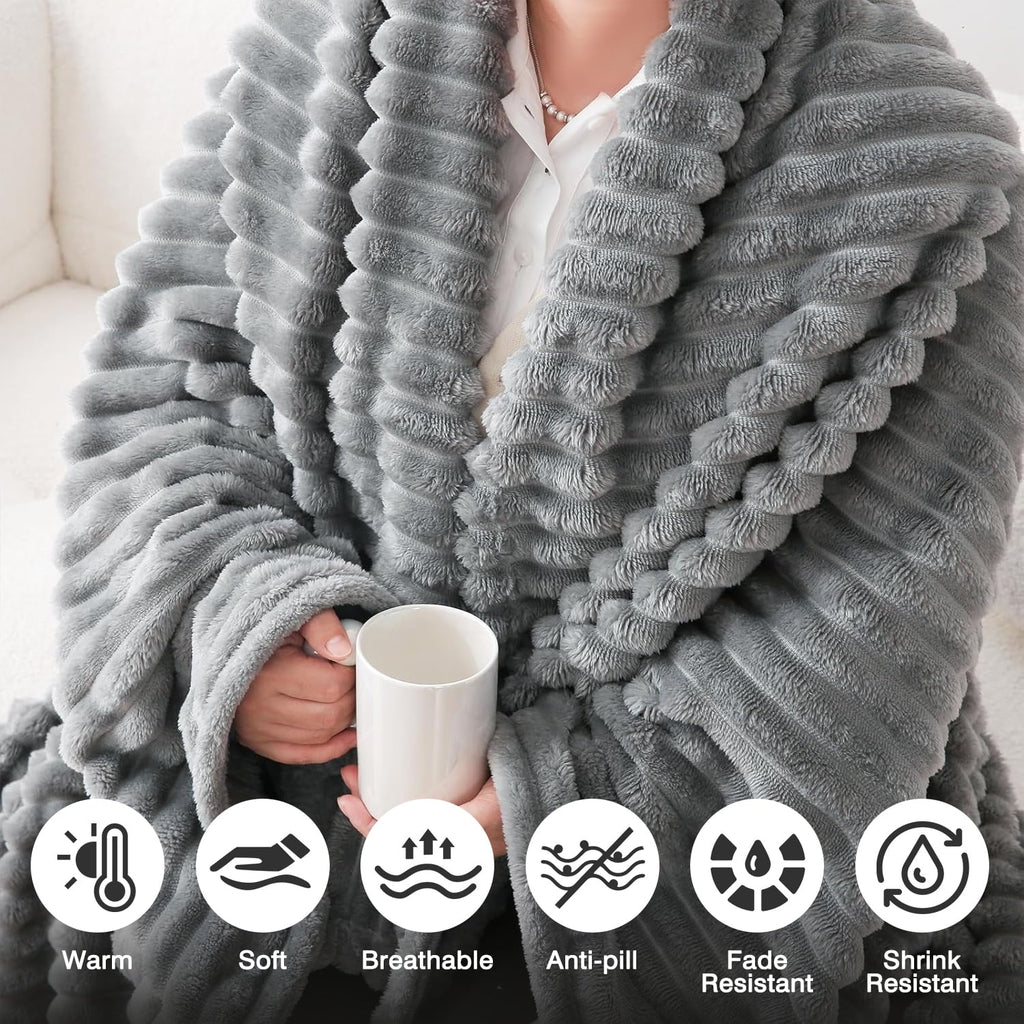 Lightweight Warm for Couch,Sofa,Bed, Super Soft Striped Gray Bed for Office Picnic Travel Bedroom, Warm Cozy Lightweight Home Decor fo... - Lightweight Plush Warm Blanket for All Seasons Detail