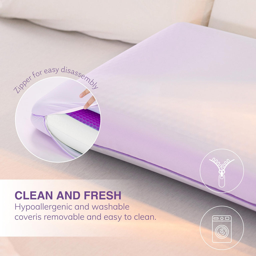 Fluffy Shredded Memory Foam Pillow, Cooling Gel Bed Pillow, Queen, Purple - Ergonomic Memory Foam Pillow for Neck Pain Support Detail