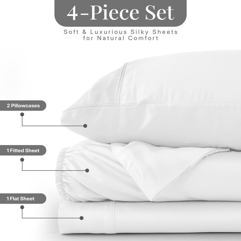 Ultra-Soft Lux Decor 100% Organic Viscose - 4 Piece Ultra-Soft Luxury Cooling Bed Sheets, 16" Deep Pocket, Breathable & Hypoalle... - Cooling Hotel Quality Bedding Sheets and Pillowcases Detail