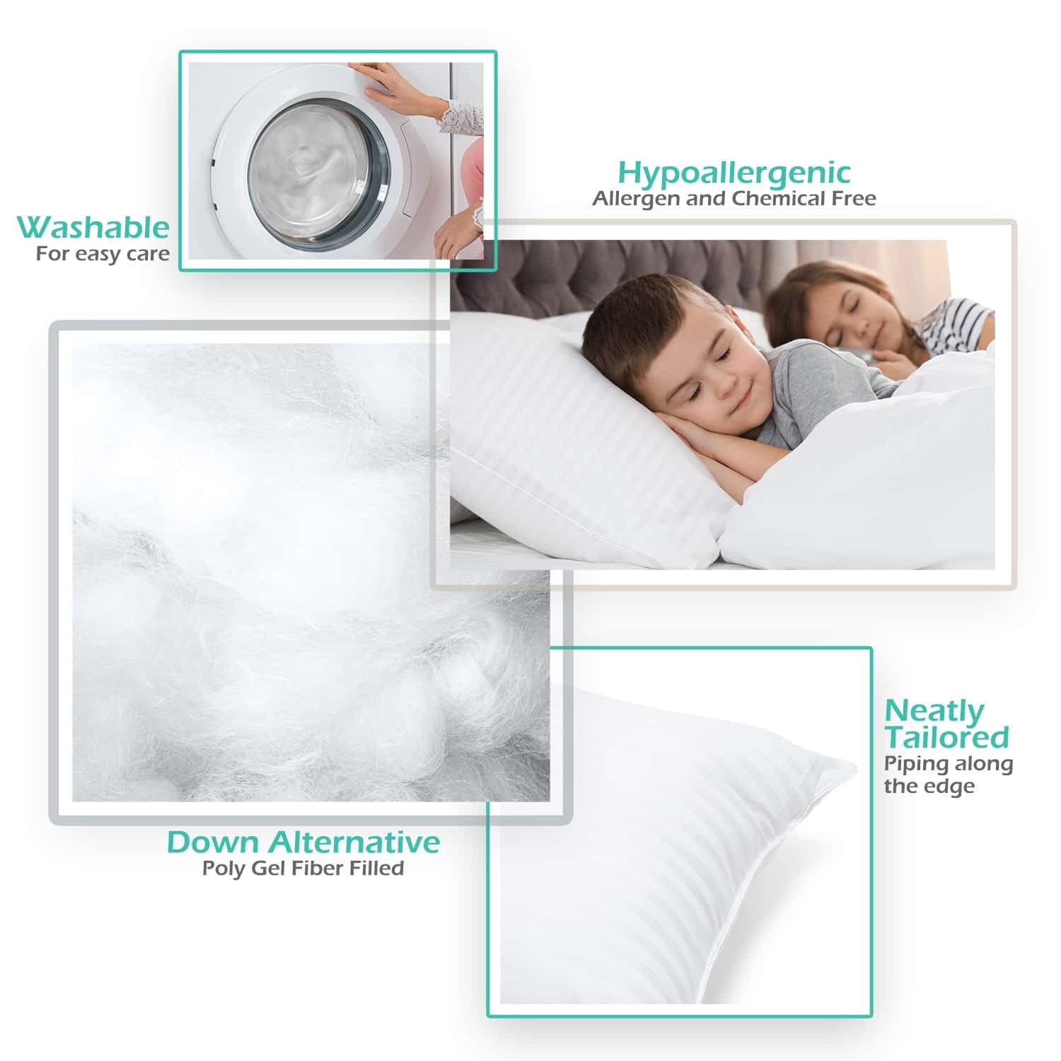 Orthopedic Support Down Alternative Pillow, Stanard/Queen Pillows for Bed, Soft Supportive Hotel Quality Pillows - Ergonomic Memory Foam Pillow for Neck Pain Support Detail