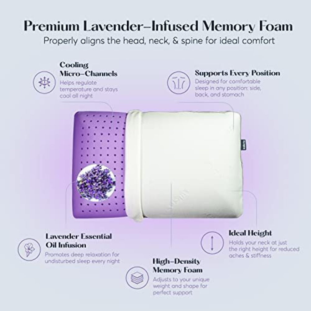 Ergonomic Memory Foam Plush Zen Bed Pillow, Lavender Scented Cooling Adaptive Memory Foam Queen - Hotel Quality Plush Sleeping Pillows Detail