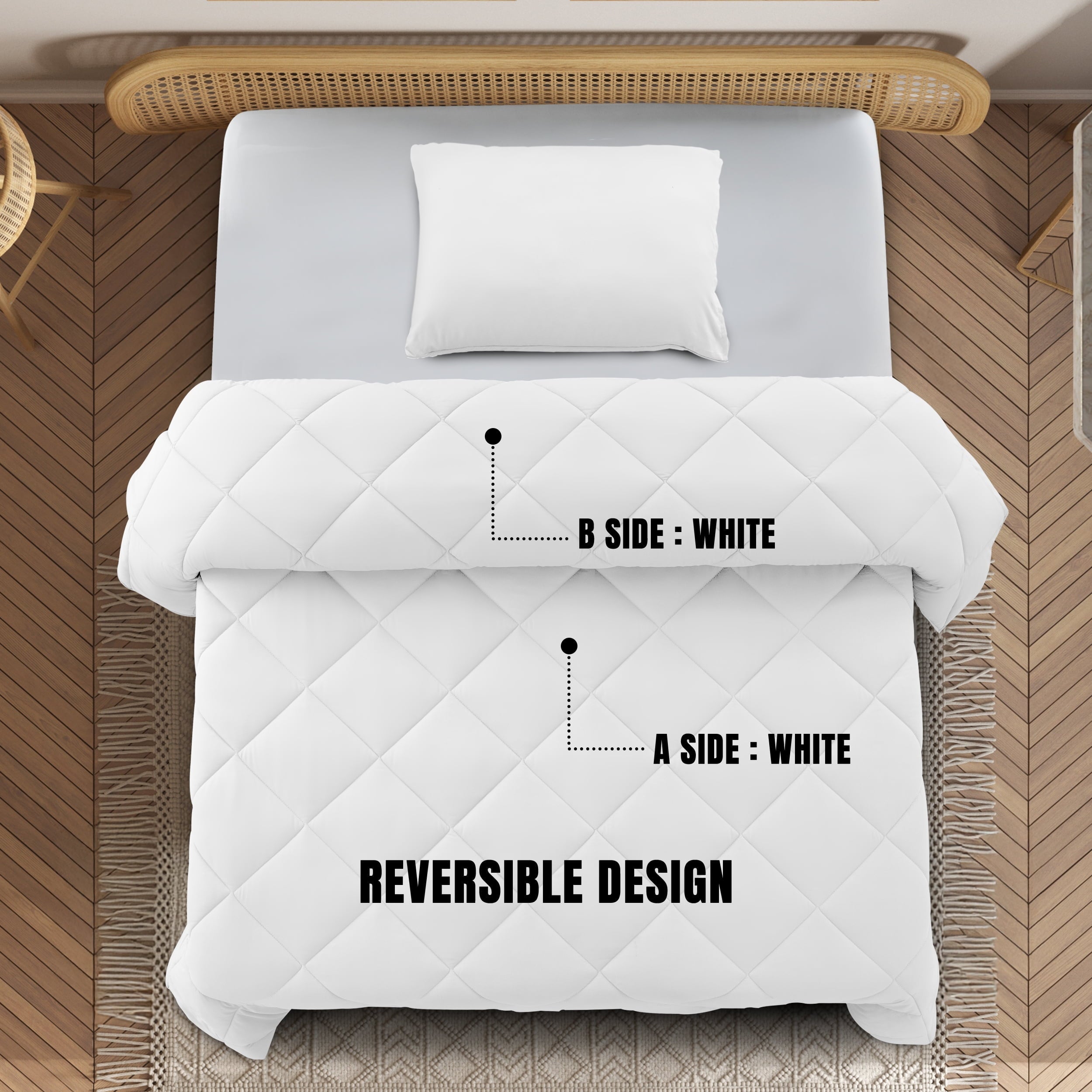 Fluffy Down Alternative Lux Decor All-Season Comforter Sets Twin Size 2 PC, Reversible Bedding Set with Diamond Quilted Design Comforter and ... - Luxurious Quilted Duvet Cover Set Detail