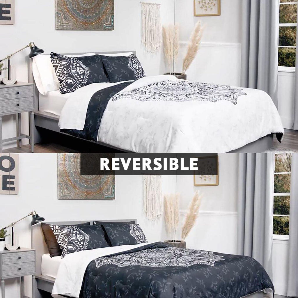 Hypoallergenic Cloud Queen Comforter Set, Bedding Comforter Set Queen Size W/ Side Pockets, Black, 9 Pieces - Cloud-Like Soft Lightweight Bed Comforter Detail
