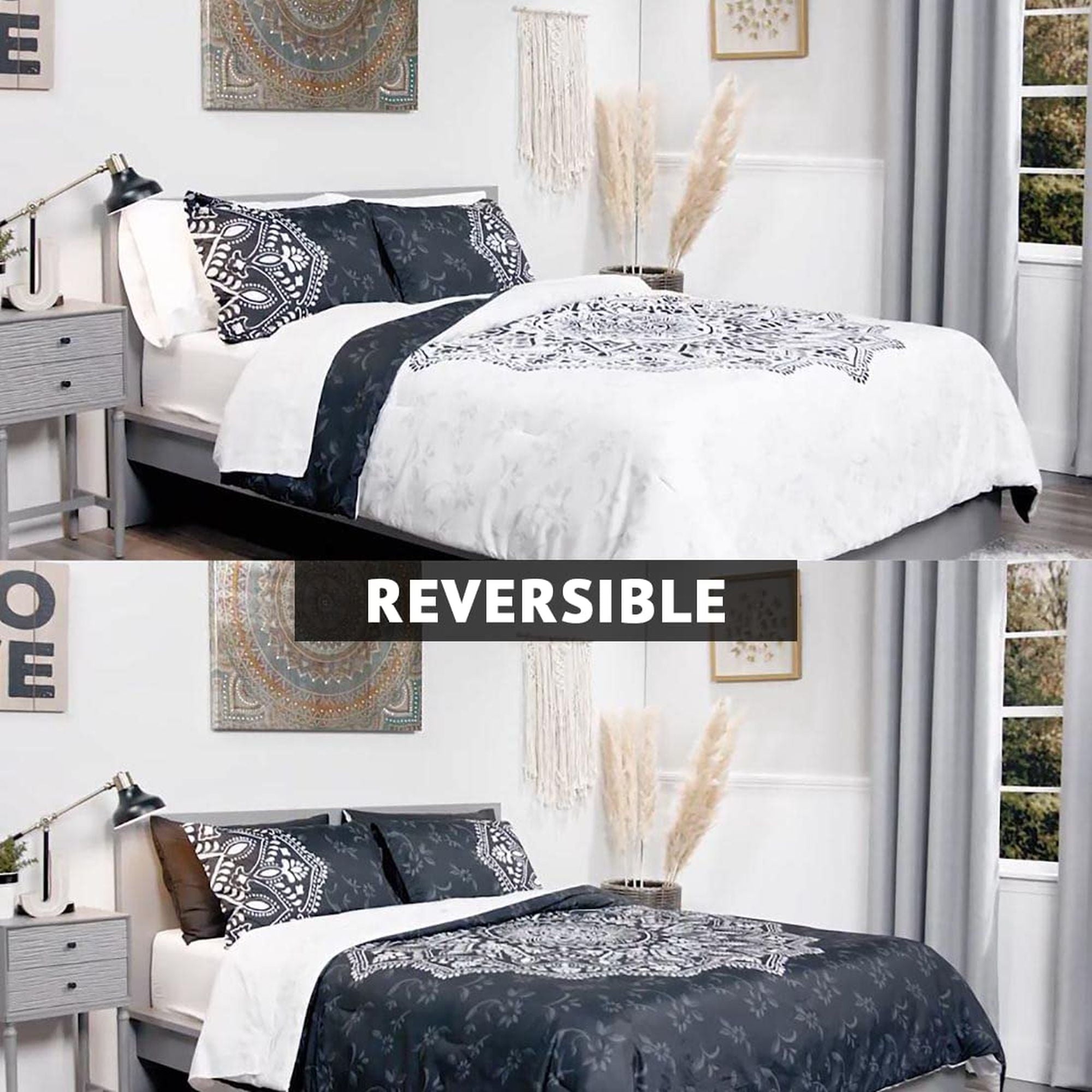 Hypoallergenic Cloud Queen Comforter Set, Bedding Comforter Set Queen Size W/ Side Pockets, Black, 9 Pieces - Cloud-Like Soft Lightweight Bed Comforter Detail