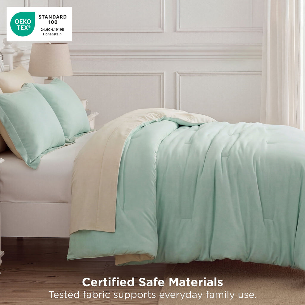 Fluffy Down Alternative Queen Comforter Set Sage Green, 7 Pieces Lightweight Queen Bedding Sets, Contrasting Design - Hypoallergenic Ultra-Fluffy Quilt for Winter Detail