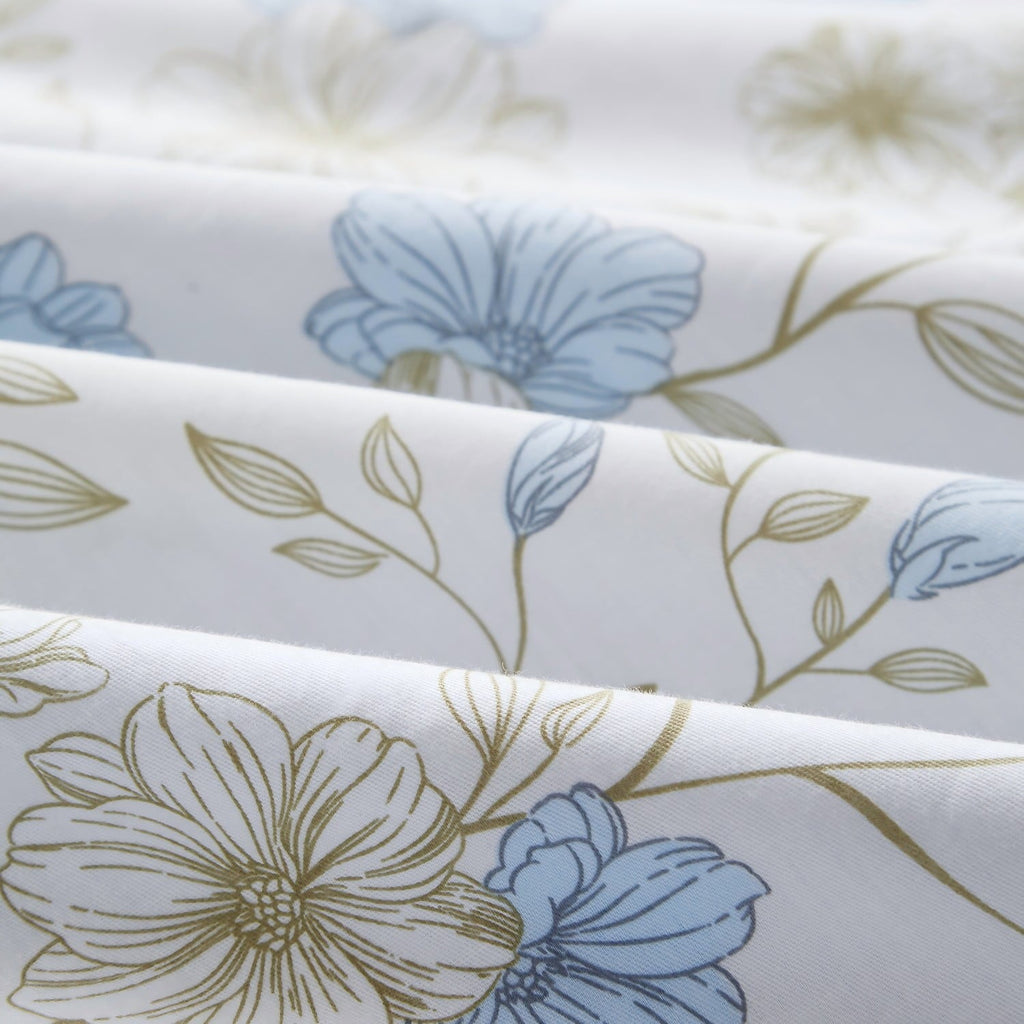 All-Season Cotton Comforter Sets Queen Size, 3 Pieces Botanical Blue Floral Reversible Bedding Sets for Adults All Season - Hypoallergenic Ultra-Fluffy Quilt for Winter Detail