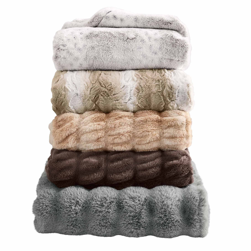 Reversible Sherpa Almond Biscuit Ombre Faux Fur Throw, 50"x72" - Cozy Fleece Throw Blanket for Couch & Bed Detail