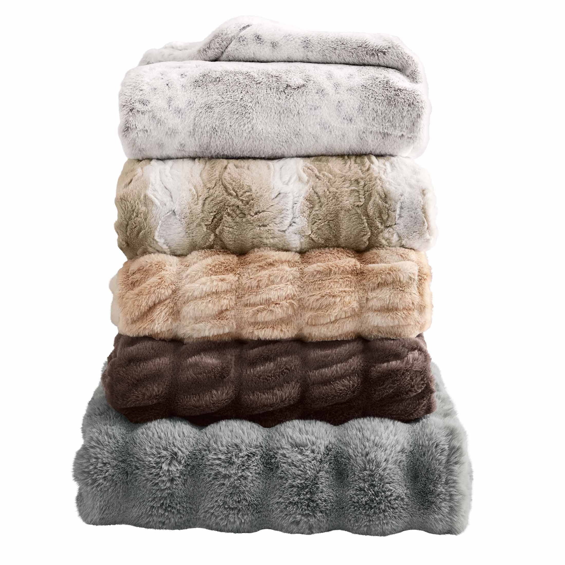 Reversible Sherpa Almond Biscuit Ombre Faux Fur Throw, 50"x72" - Cozy Fleece Throw Blanket for Couch & Bed Detail