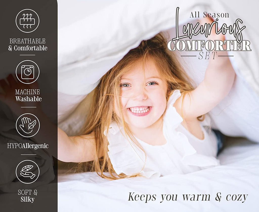 Fluffy Down Alternative 3-Piece Comforter Set - Reversible, Box Stitched Down Alternative, King/California King, All Season Suitable, Sage/Cream - Luxurious Quilted Duvet Cover Set Detail