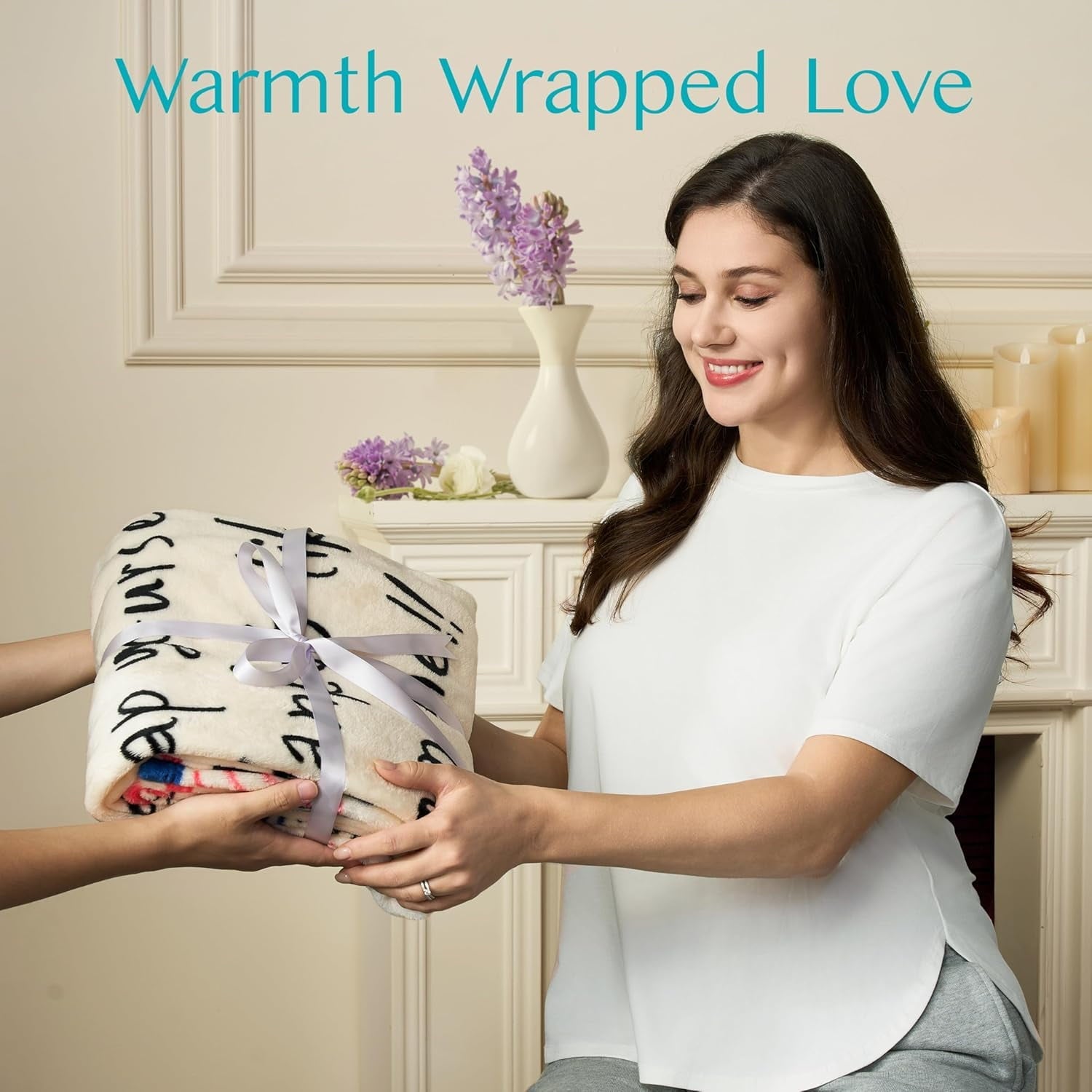 Cozy Fleece Blanket for Mom 50" x 60" Soft Flannel Throw Blanket Birthday Mother's Day Gift，Ivory White - Lightweight Plush Warm Blanket for All Seasons Detail