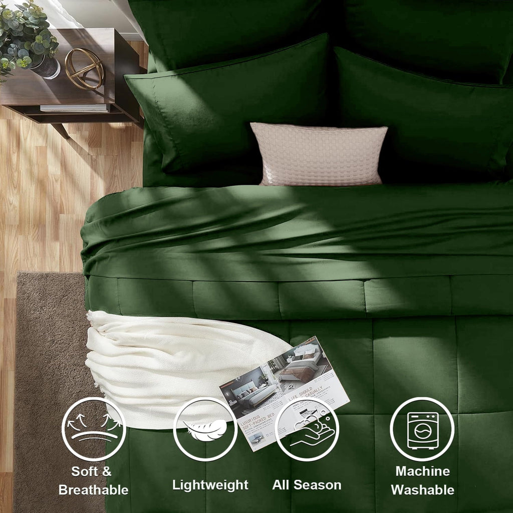 Fluffy Down Alternative Queen Comforter Set Forest Green Bed in a Bag Queen Size 7 Pieces Soft Bed Set Lightweight Microfiber Green Bedding C... - Hypoallergenic Ultra-Fluffy Quilt for Winter Detail