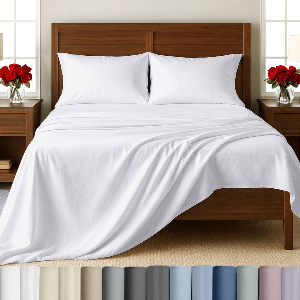 Cooling Sateen 500-Thread-Count 100% Cotton Sheet White Queen-Sheets Set, 4-Piece Extra Long-Staple Combed Cotton Bedding Sheets for... - Luxury Bed Sheet Set with Deep Pockets - Default Title