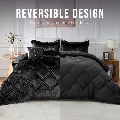 All-Season King/Cal King Size Comforter Sets, Velvet Bedding Comforter Set for All Seasons, Black Bedding Set with Decor Pillow - Hypoallergenic Ultra-Fluffy Quilt for Winter - Default Title