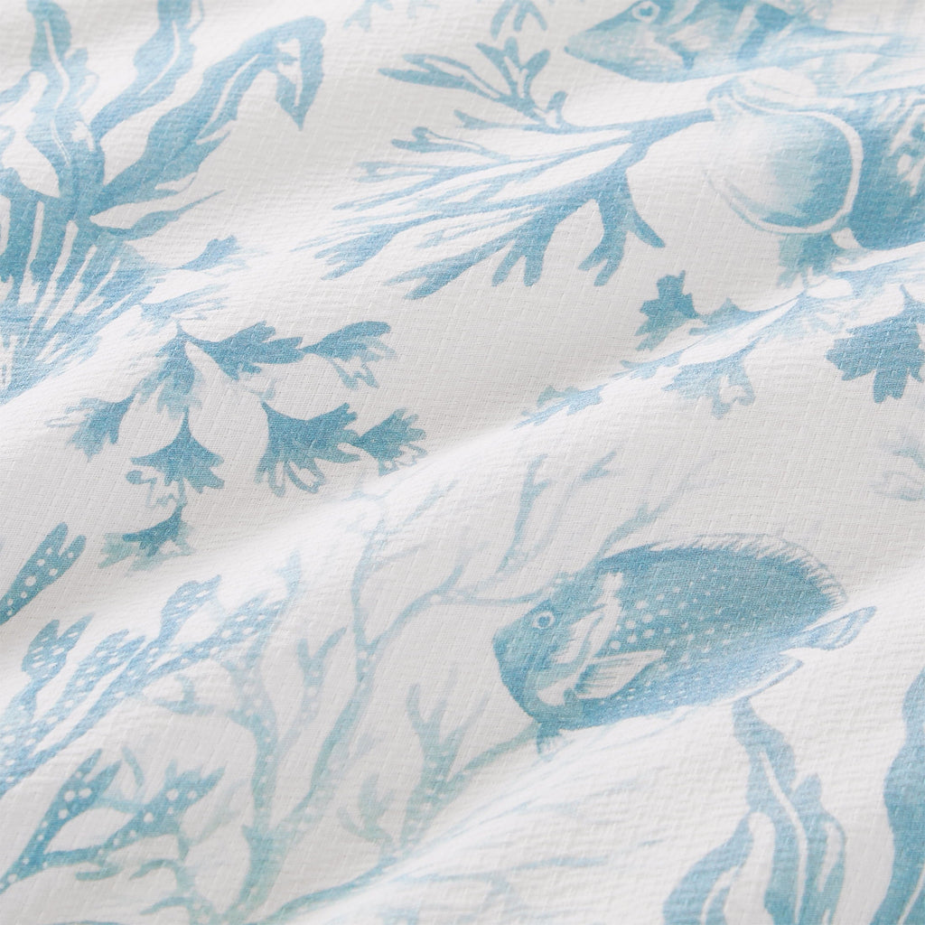 Luxurious Quilted 3-Piece Lightweight 100% Cotton Blue & White Ocean Print Comforter Set, Full/Queen - Cloud-Like Soft Lightweight Bed Comforter Detail