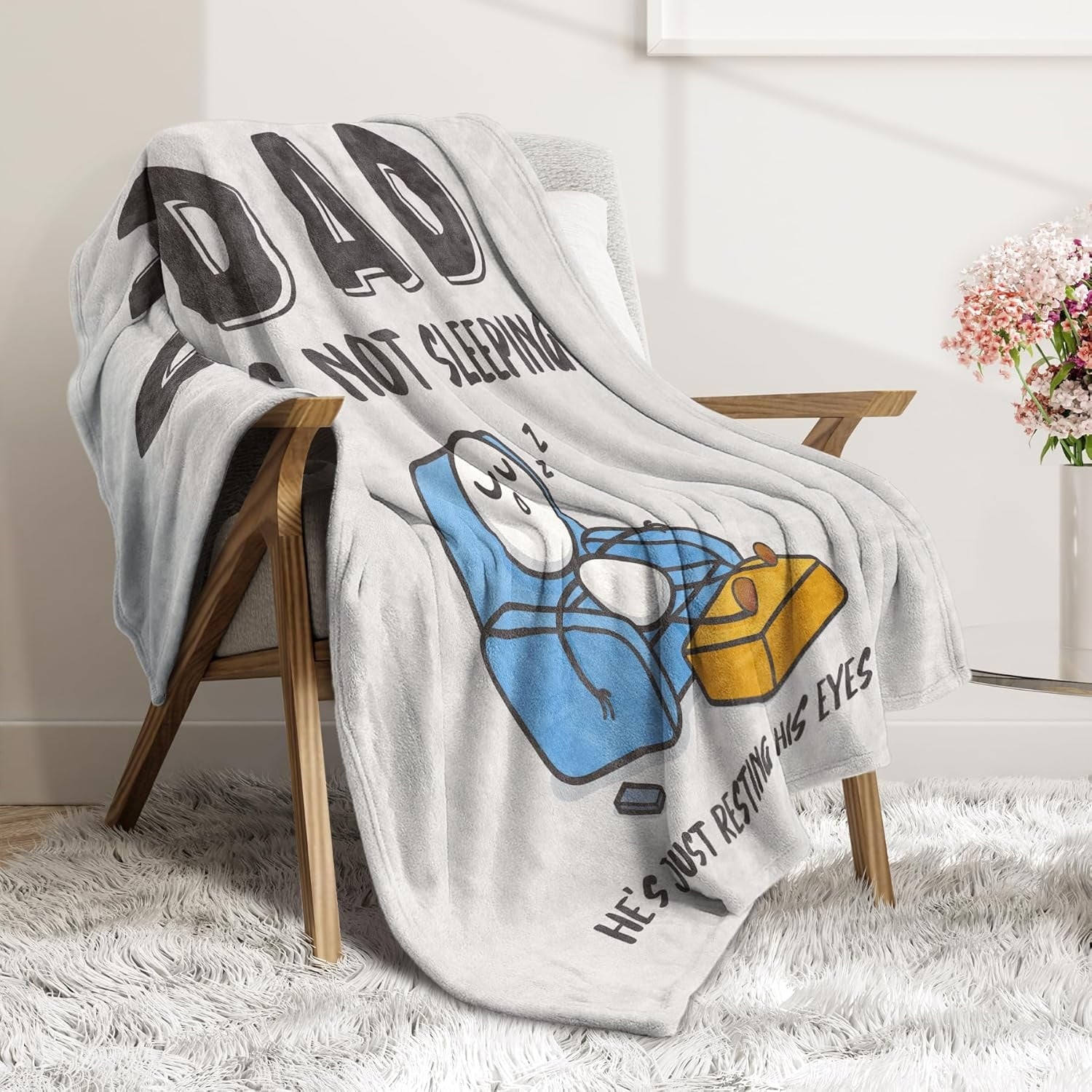 Reversible Sherpa Funny Fathers Day Dad Gifts , Dads Birthday Gifts, Dad is Not Sleeping Blanket, Super Soft Throws Blanket for Napping - Lightweight Plush Warm Blanket for All Seasons Detail