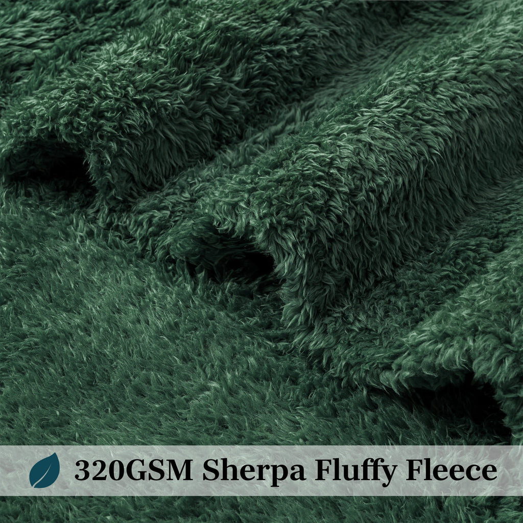 Cozy Fleece Sherpa Throw Blanket For Couch Sofa, Emerald Green Fluffy Warm Plush Blanket for Bed, Cozy Super Soft Lightweight Thr... - Lightweight Plush Warm Blanket for All Seasons Detail