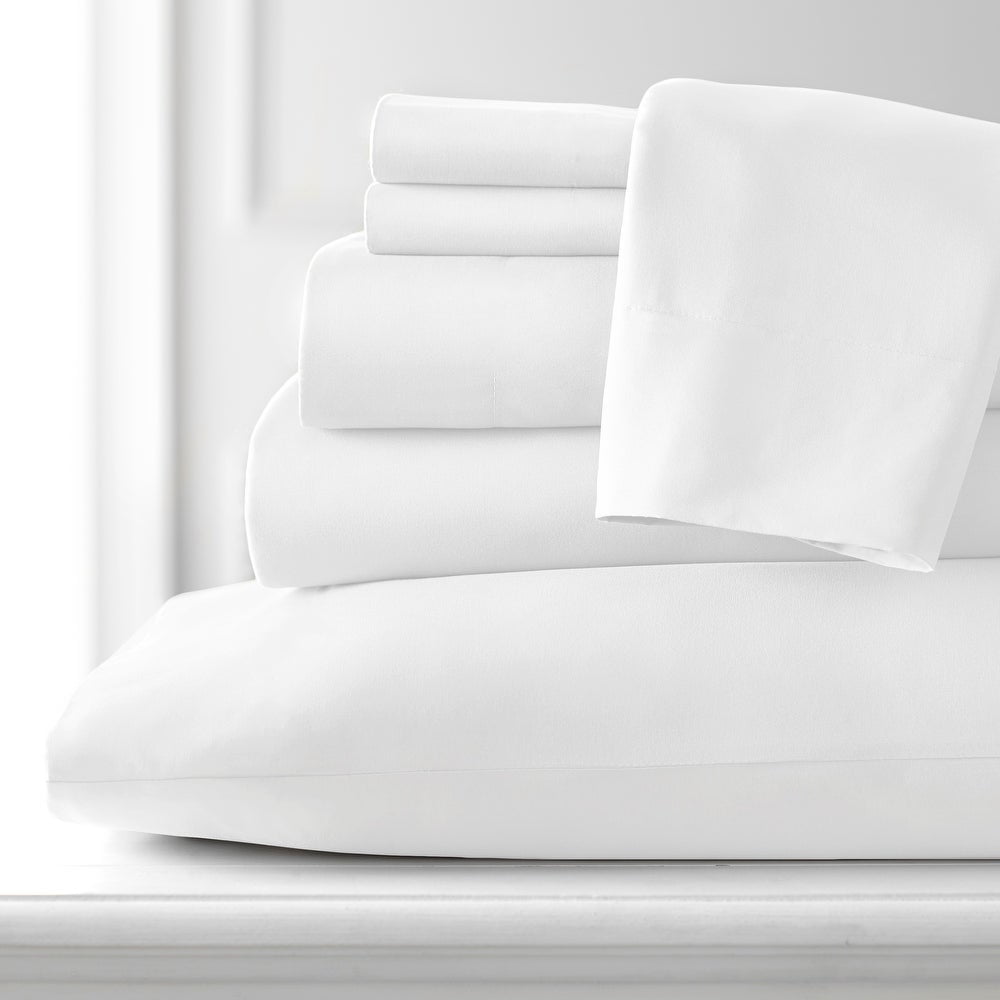 Cooling Sateen Hotel Collection Rayon derived - 6 Piece, Queen, White - Breathable Egyptian Cotton Flat & Fitted Sheets Detail